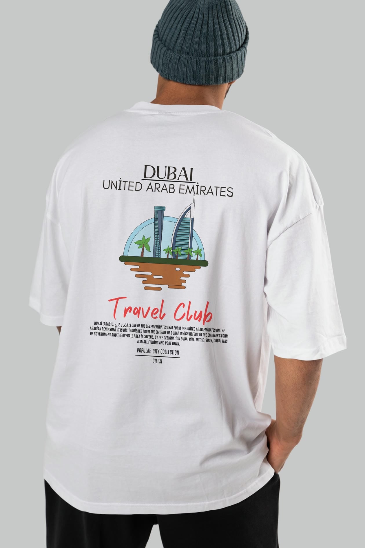 Dubai United Arab Emirates Arka Baskılı Oversize t-shirt Erkek Kadın Pamuk Bisiklet Yaka tişort