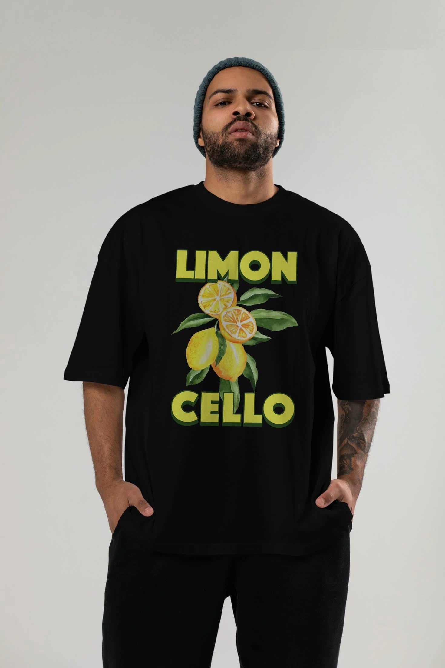 Limoncello Lemon Ön Baskılı Oversize t-shirt Erkek Kadın Pamuk Bisiklet Yaka tişort