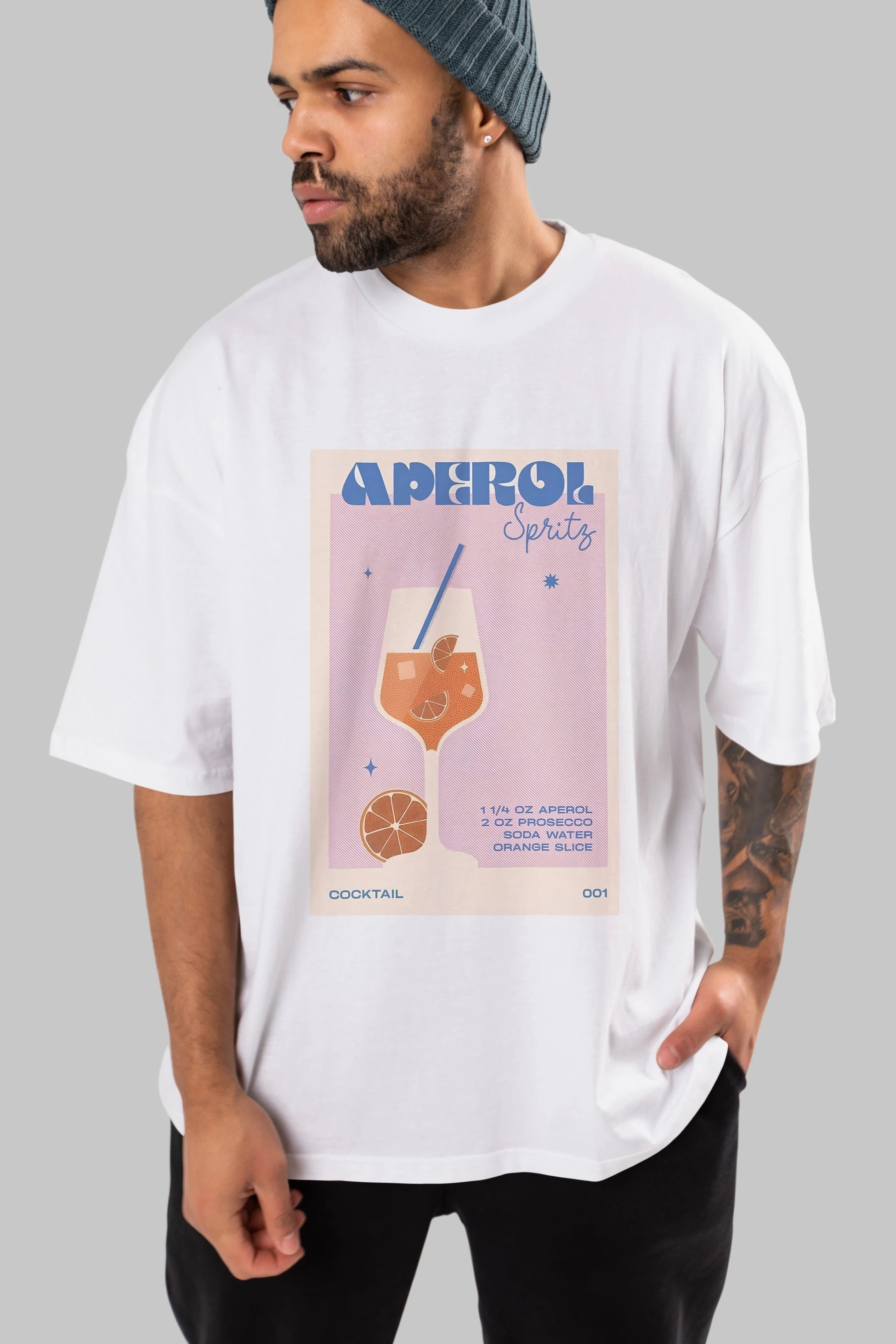 Aperol Spritz Ön Baskılı Oversize t-shirt Erkek Kadın Unisex %100 Pamuk Bisiklet Yaka tişort