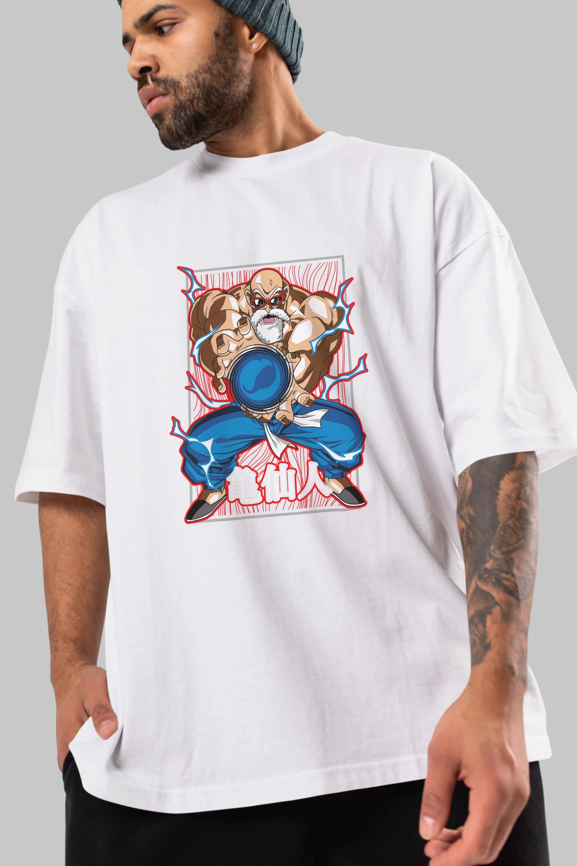 DragonBall MaestroRoshi Anime Ön Baskılı Oversize t-shirt %100 pamuk Erkek Kadın Unisex