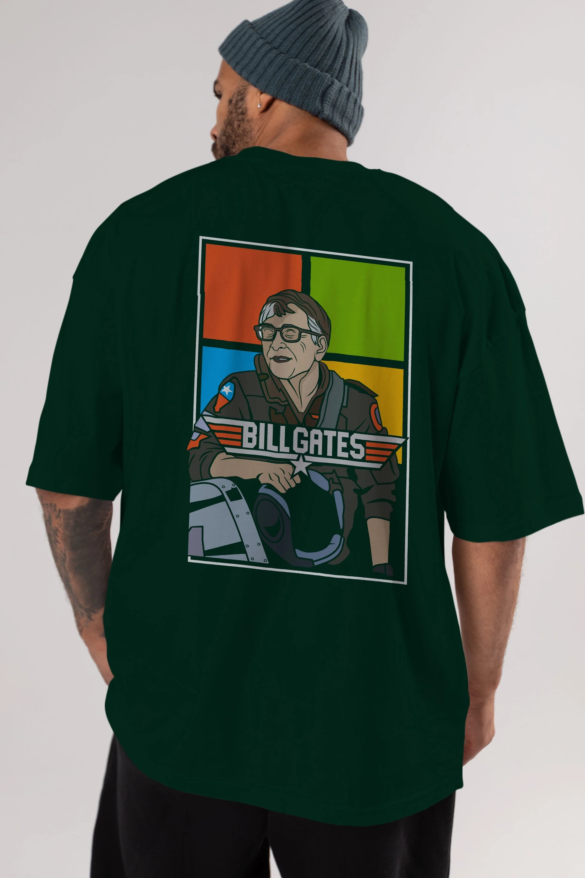 Bill Gates Top Gun Arka Baskılı Oversize t-shirt Erkek Kadın Unisex %100 Pamuk tişort