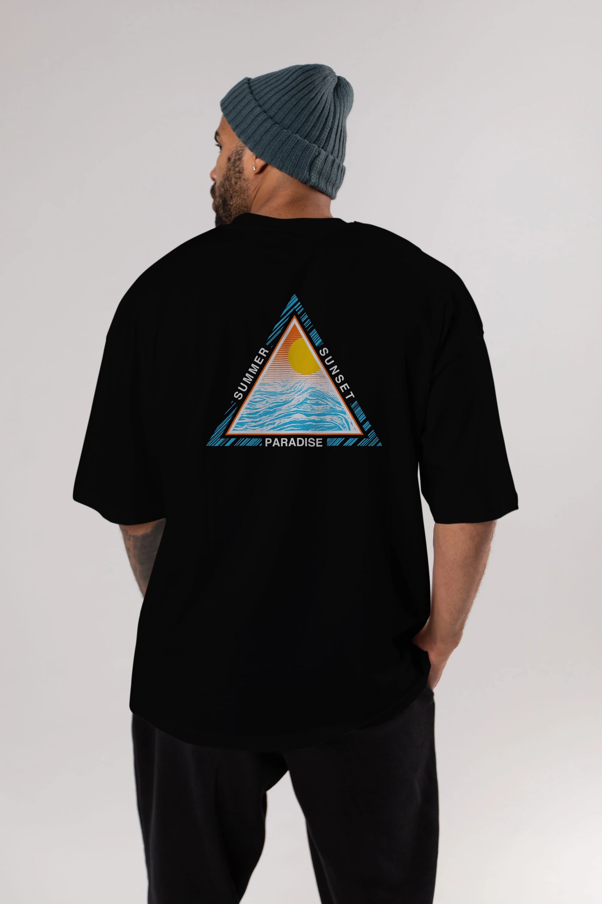 Summer Sunset Paradise Arka Baskılı Oversize t-shirt Erkek Kadın Unisex