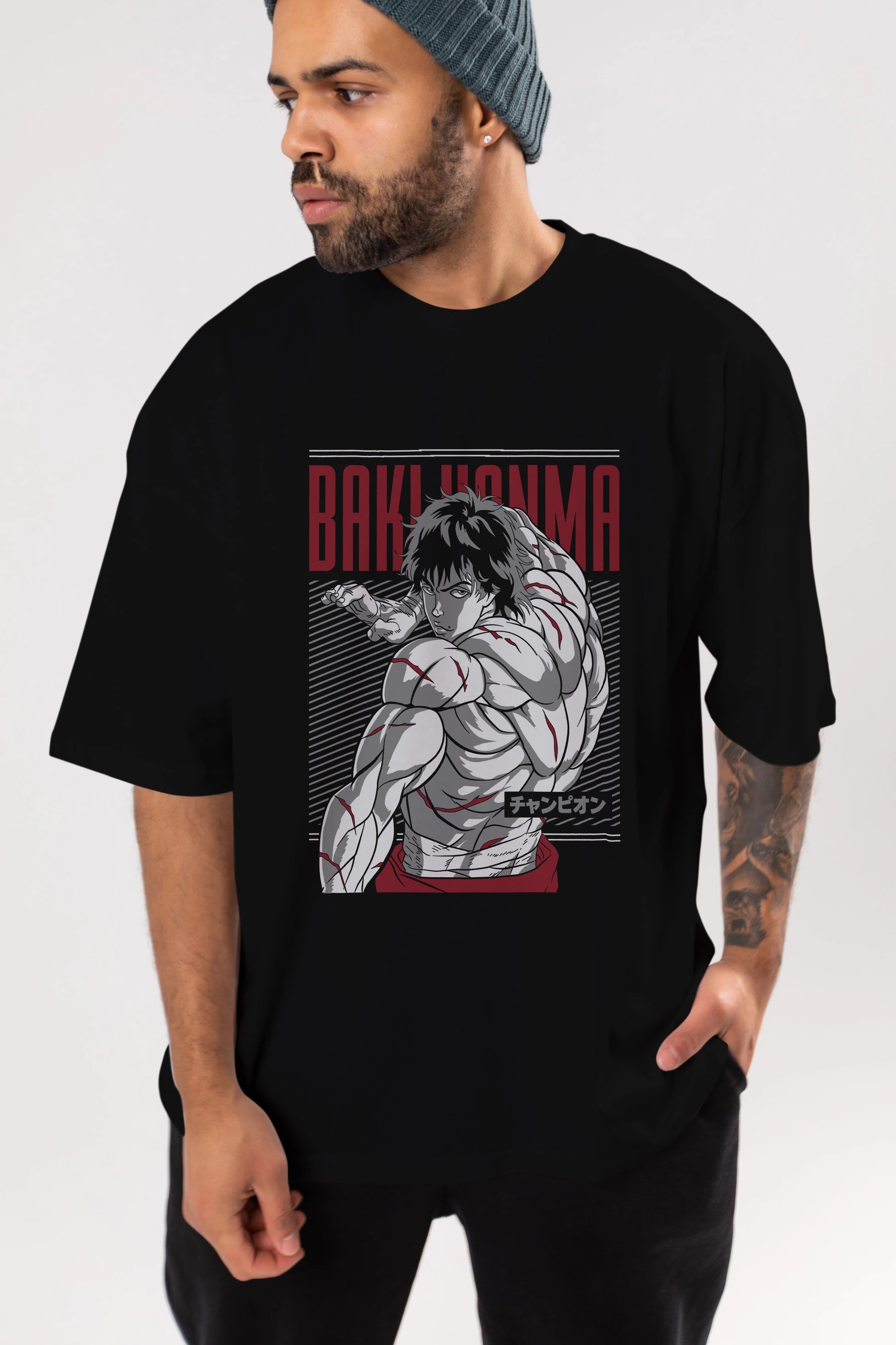BAKI HANMA Anime Ön Baskılı Oversize t-shirt %100 pamuk Erkek Kadın Unisex