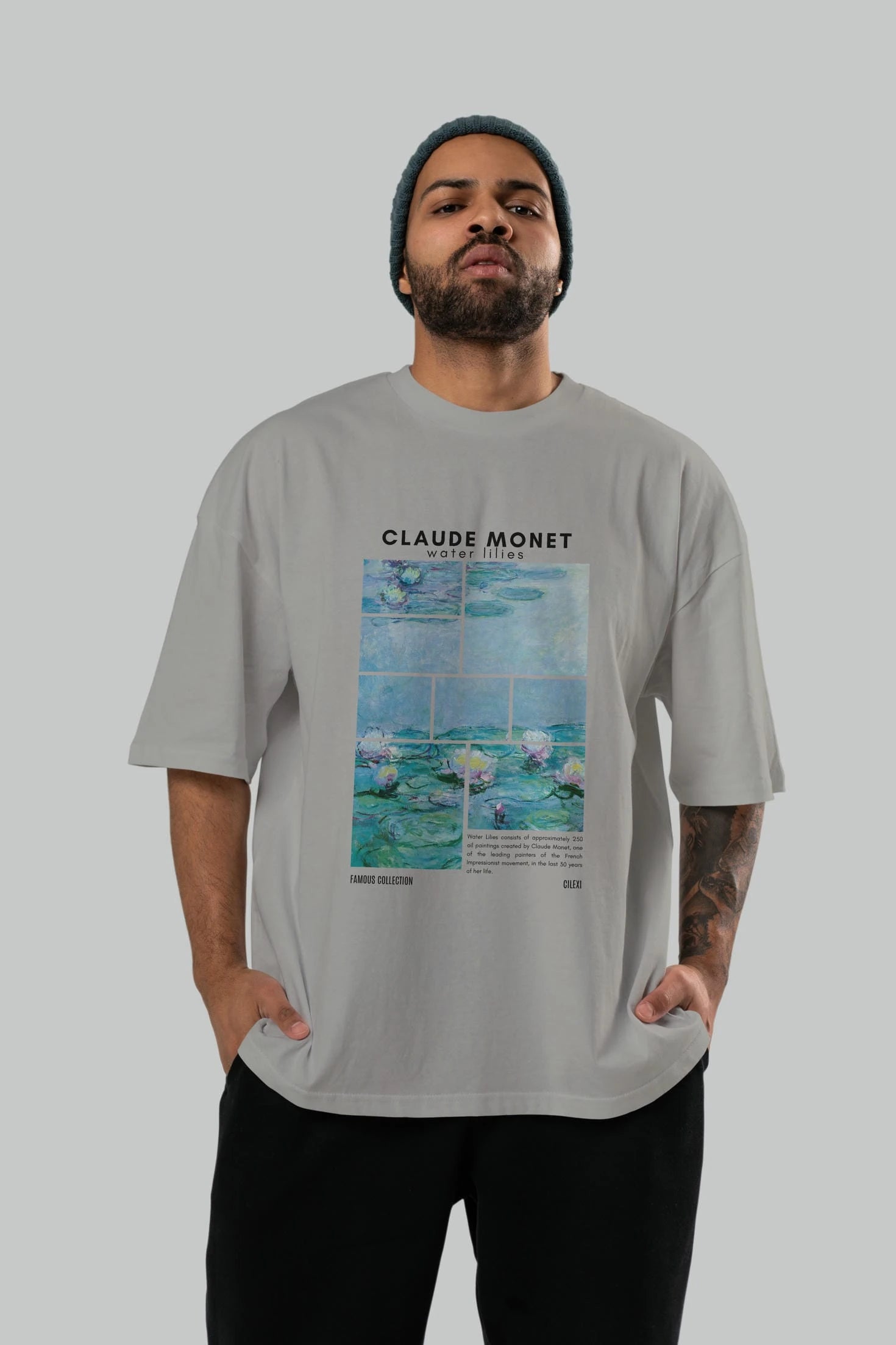 Claude Monet ön Baskılı Oversize t-shirt Erkek Kadın Bisiklet Yaka Pamuk tişort