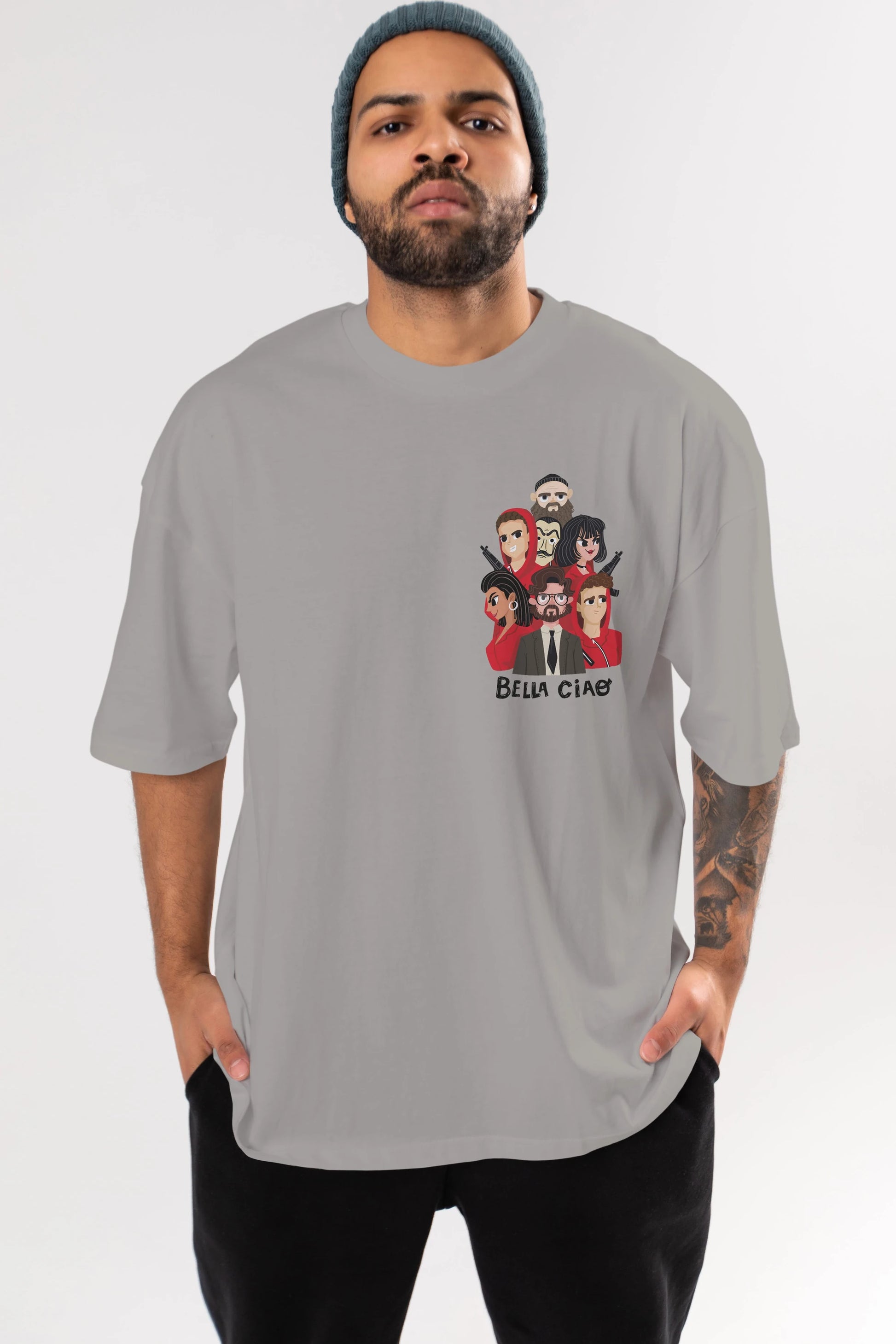La Casa De Papel (13) Ön Sol Baskılı Oversize t-shirt Erkek Kadın Unisex %100 Pamuk Bisiklet Yaka tişort