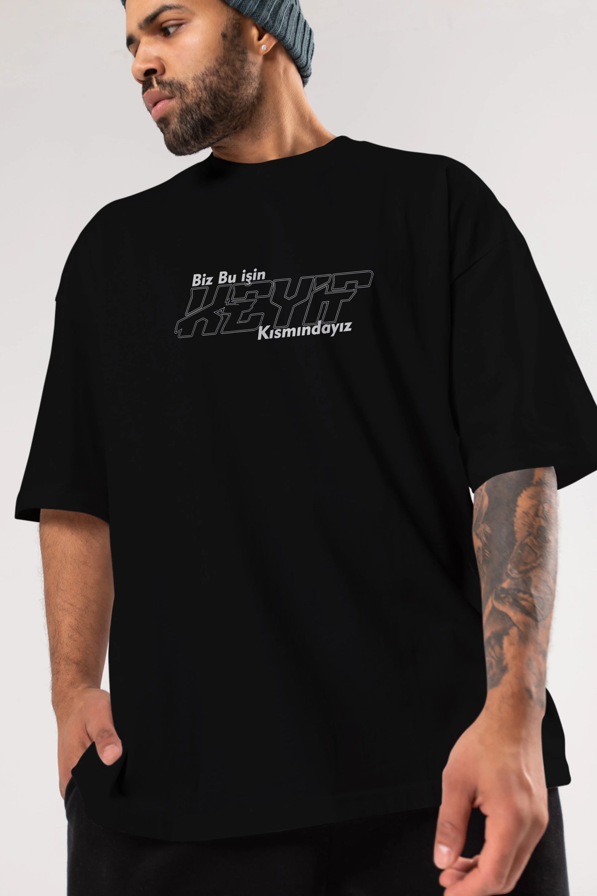Biz Bu İşin Keyif Kısmındayız Ön Baskılı Oversize t-shirt %100 pamuk Erkek Kadın Unisex