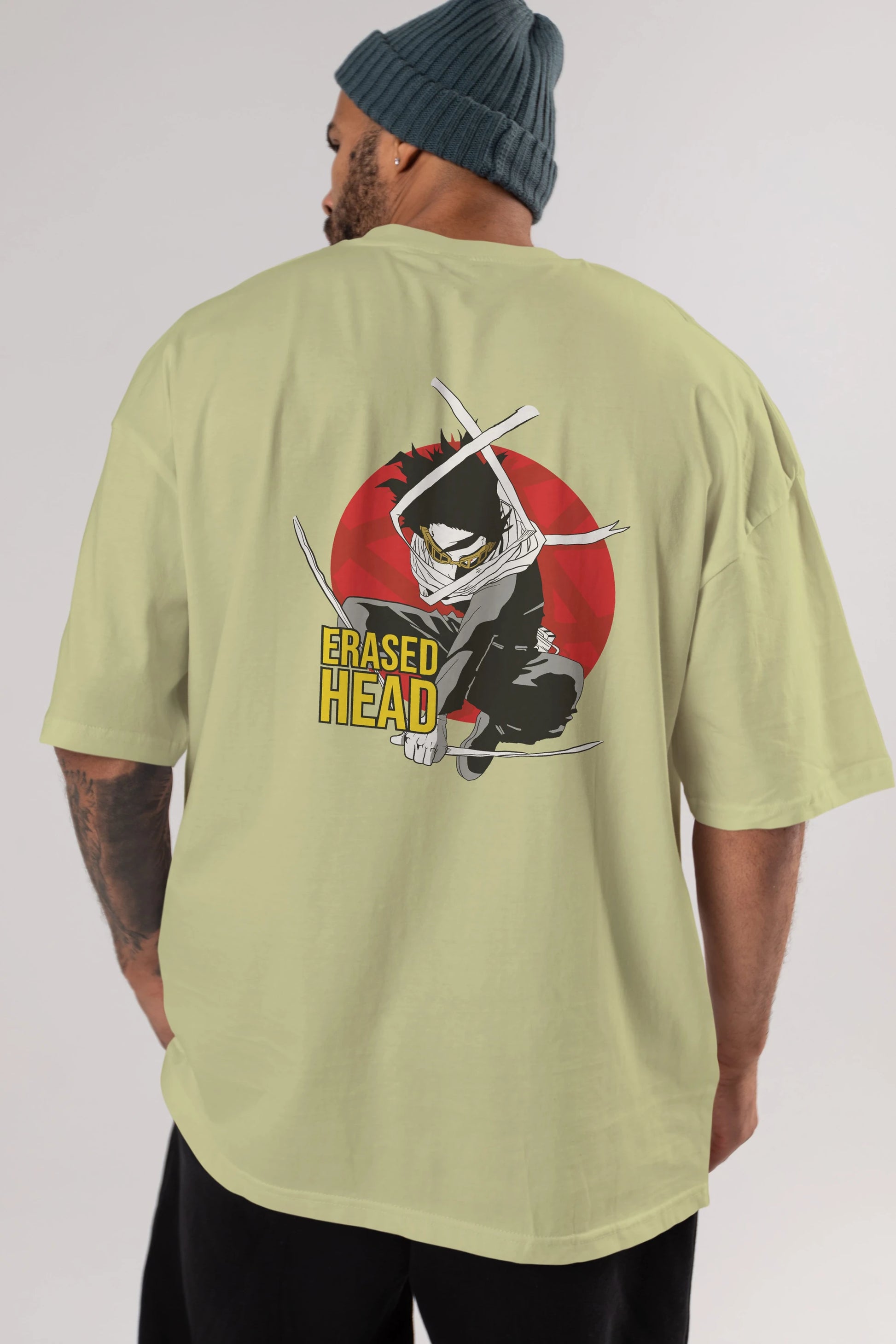 Erased Head Anime Arka Baskılı Oversize t-shirt Erkek Kadın Unisex