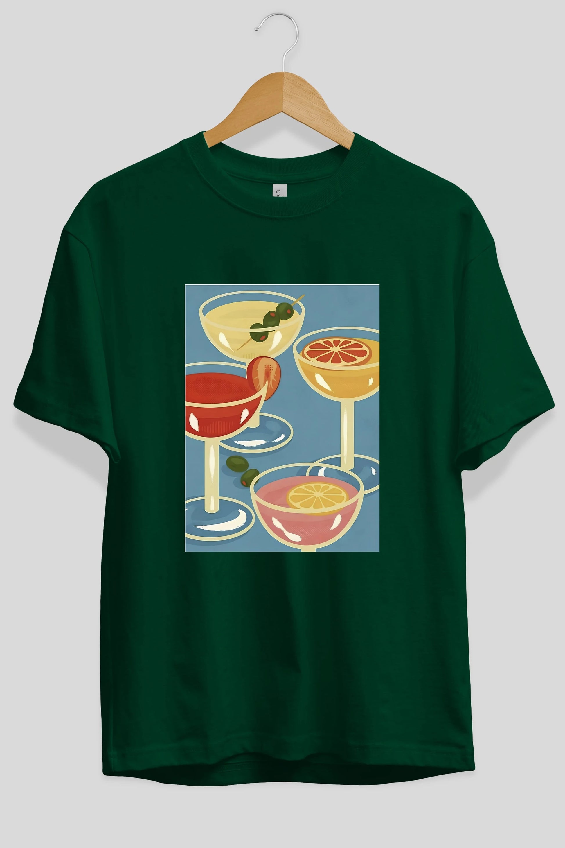 Cocktails Ön Baskılı Oversize t-shirt Erkek Kadın Unisex %100 Pamuk Bisiklet Yaka tişort