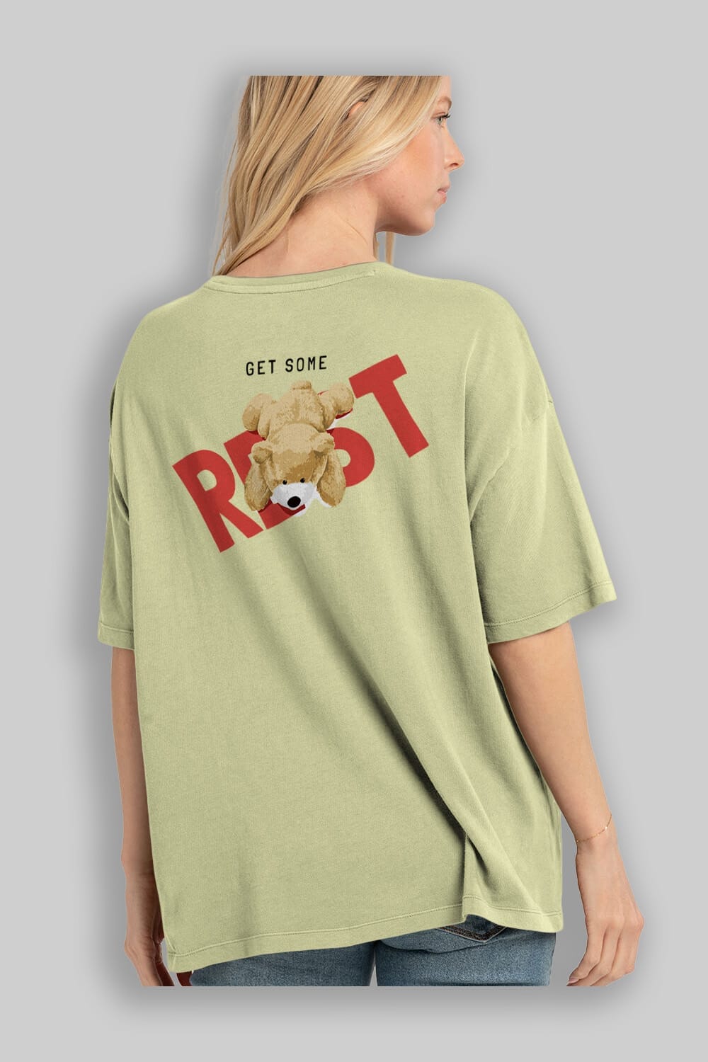 Teddy Bear Rest Arka Baskılı Oversize t-shirt Erkek Kadın Unisex %100 Pamuk