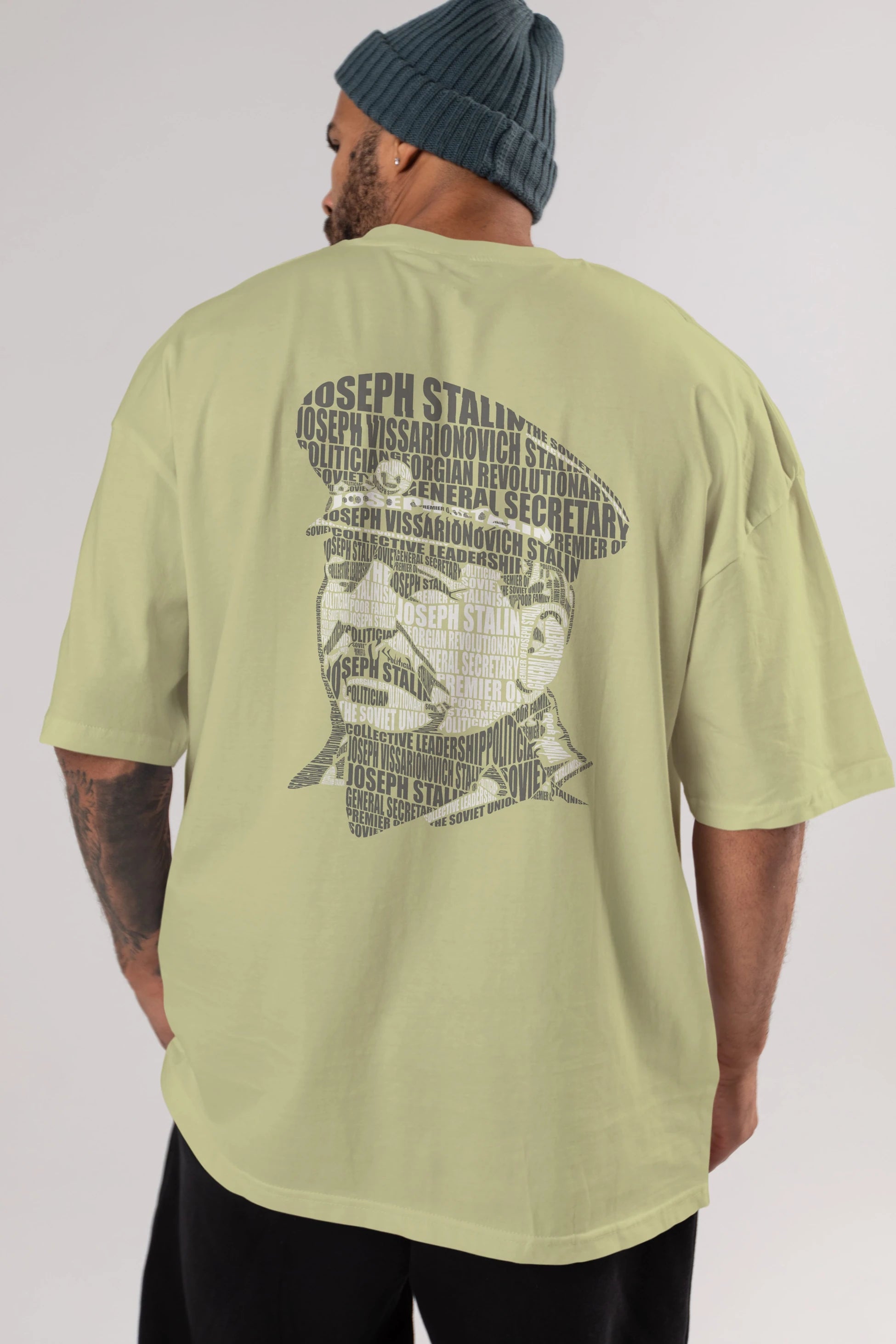 Joseph Stalin Calligram Arka Baskılı Oversize t-shirt %100 pamuk Erkek Kadın Unisex