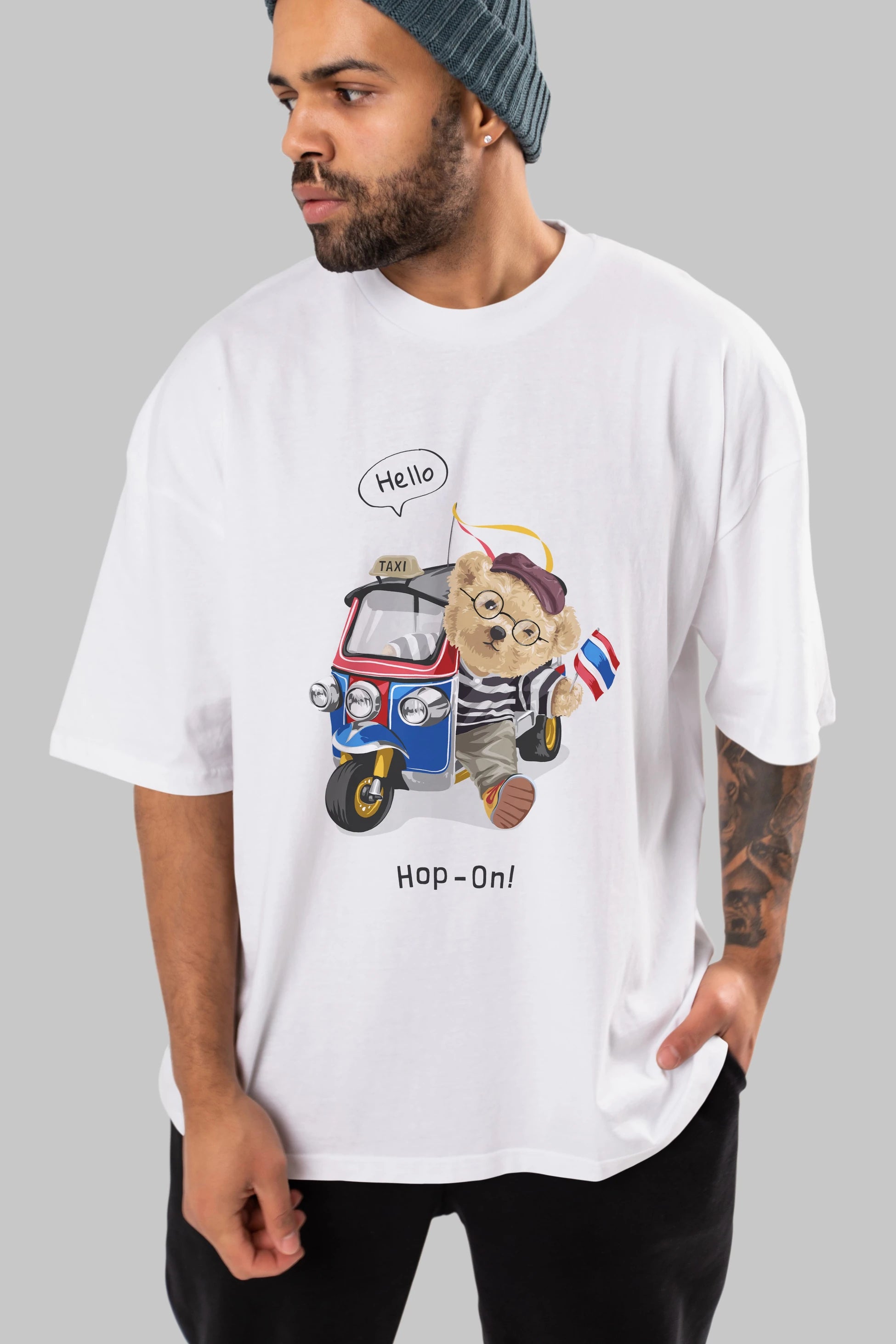 Teddy Bear Hop-On Ön Baskılı Oversize t-shirt Erkek Kadın Unisex %100 Pamuk