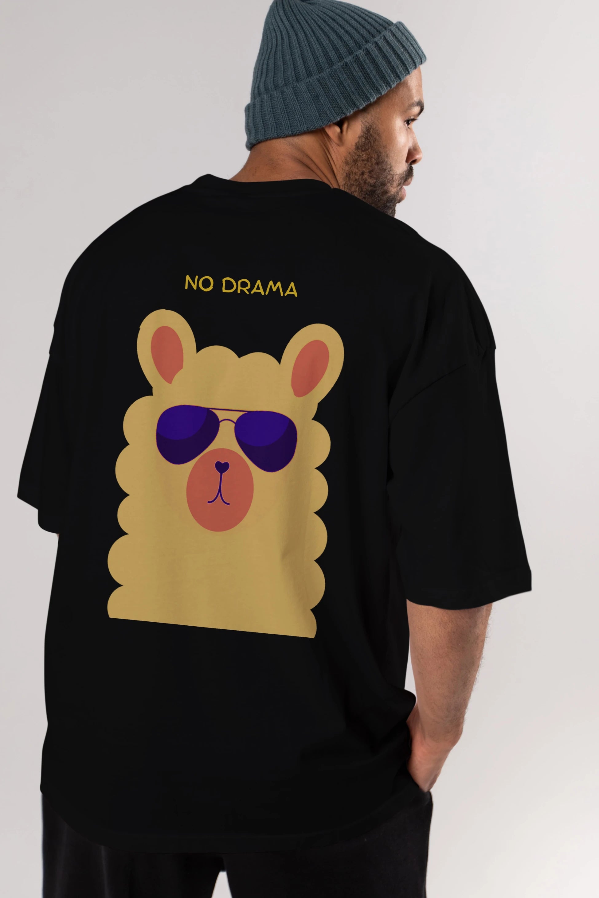 No Drama Yazılı Lama Arka Baskılı Oversize t-shirt Erkek Kadın Unisex