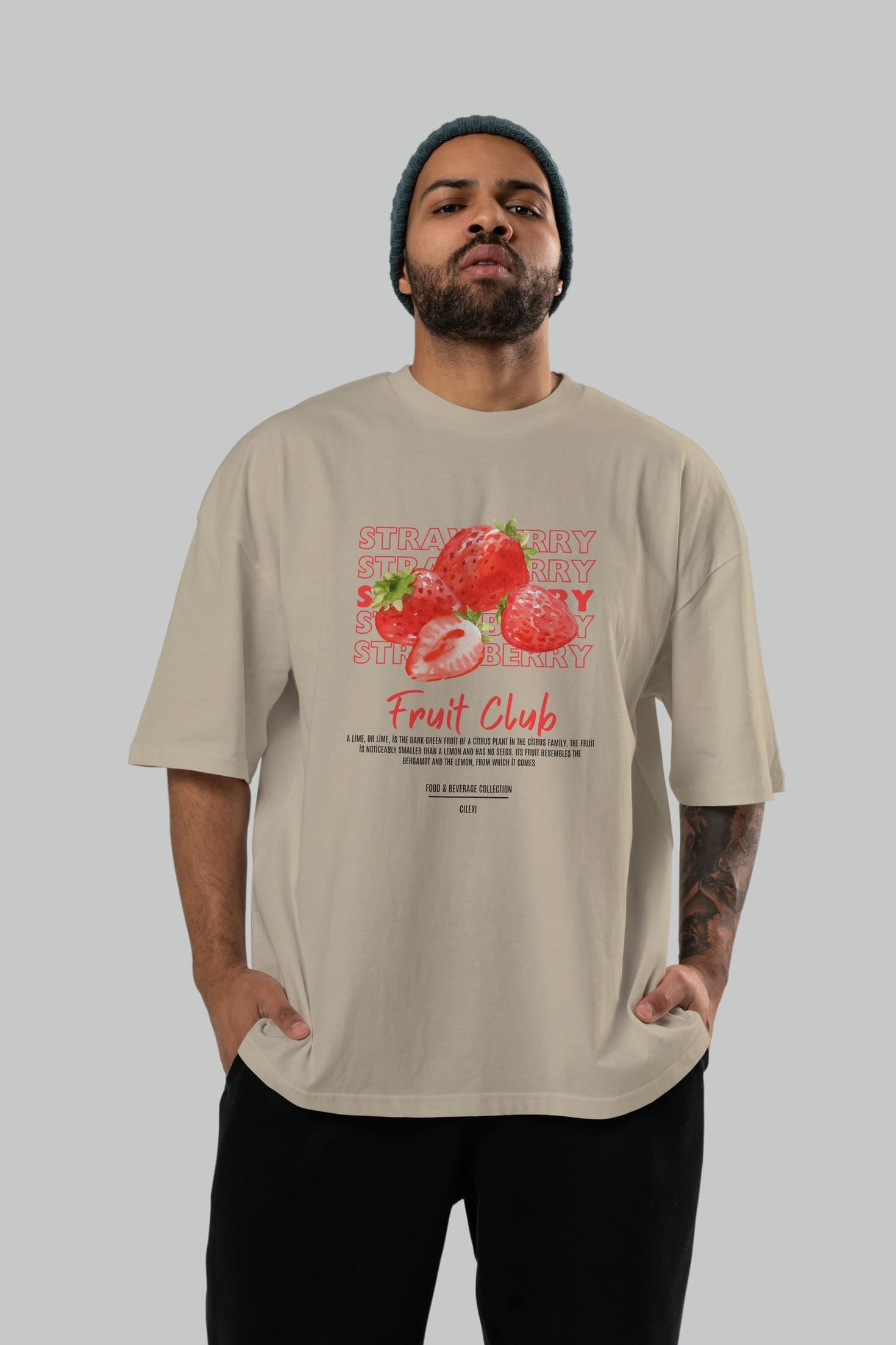 Strawberry Ön Baskılı Oversize t-shirt Erkek Kadın Pamuk Bisiklet Yaka tişort