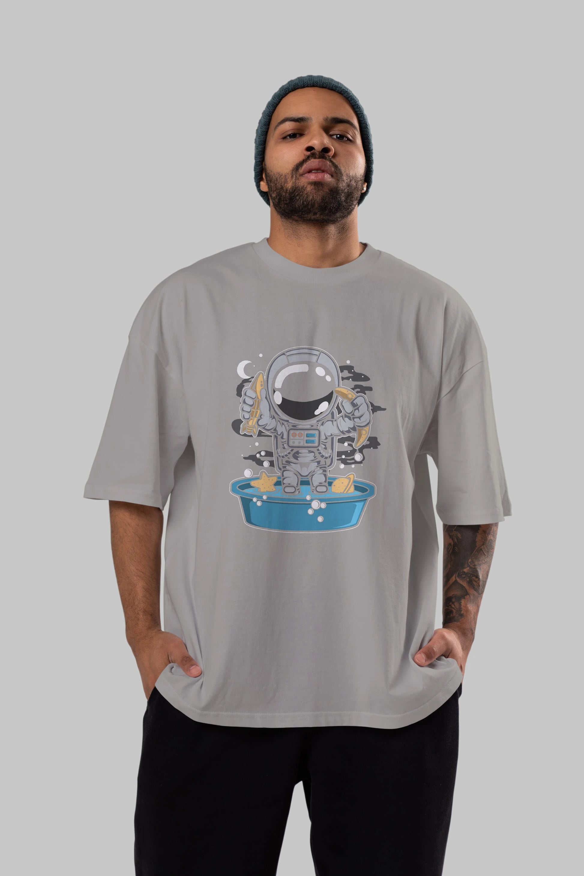 Astronaut Bath Tub Ön Baskılı Oversize t-shirt Erkek Kadın Unisex