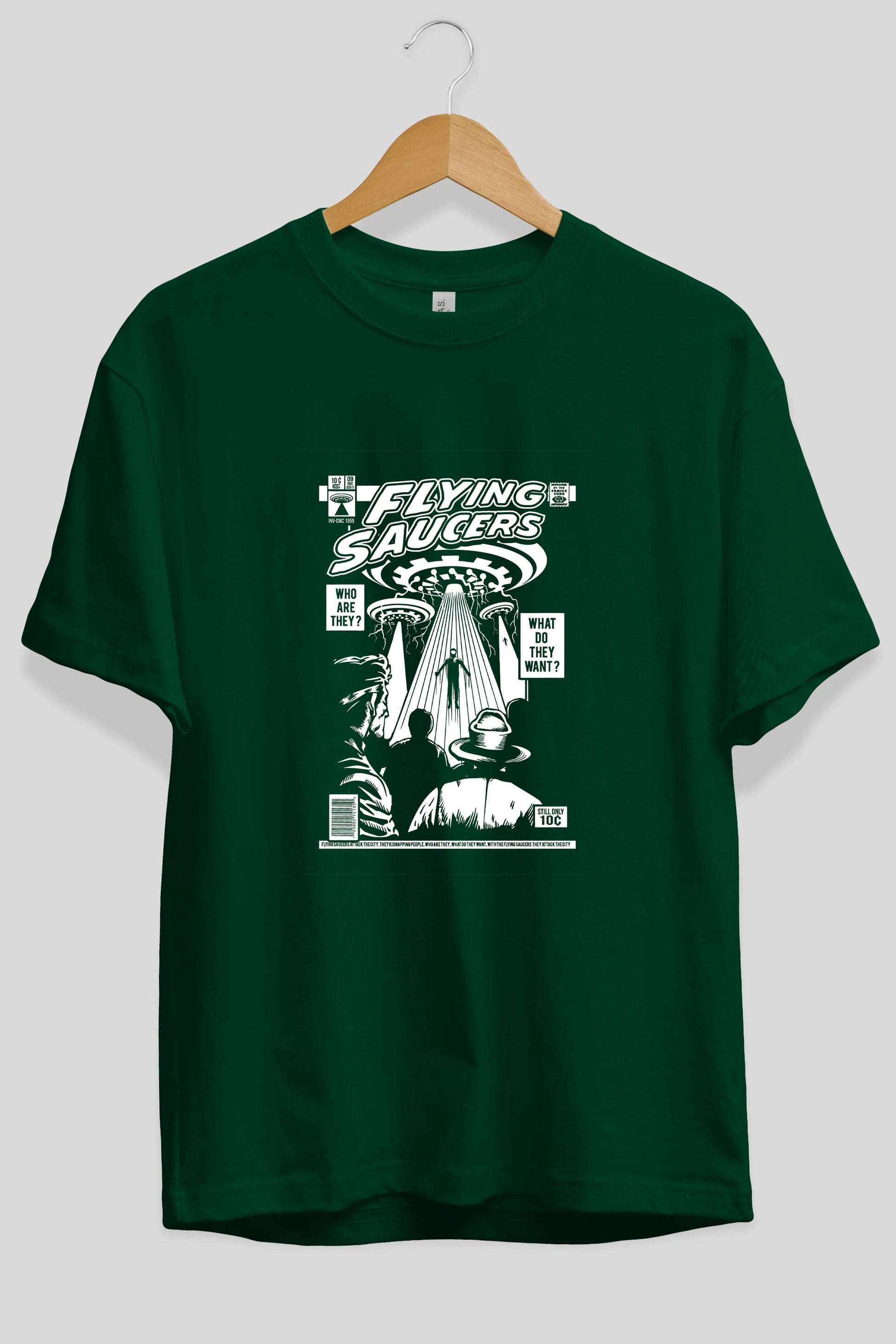 UFO Ön Baskılı Oversize t-shirt Erkek Kadın Unisex %100 Pamuk tişort