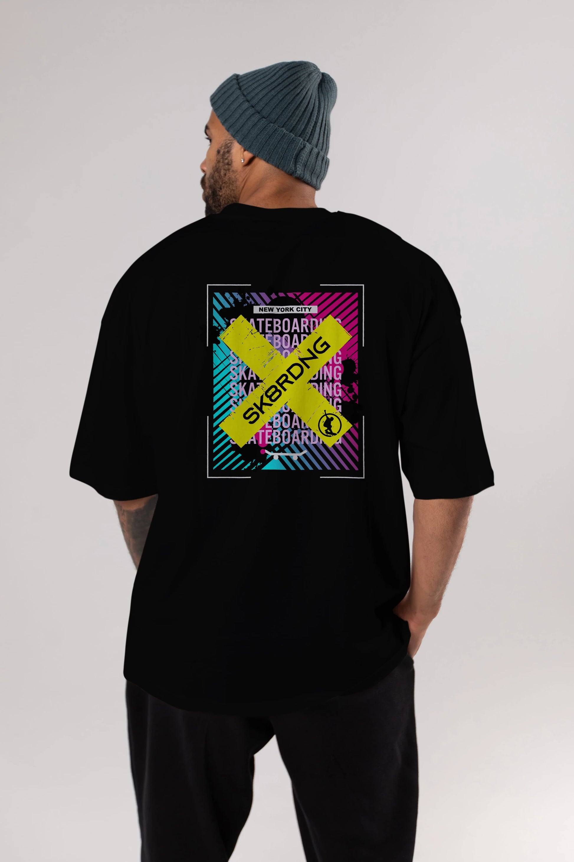 Skatebording Arka Baskılı Oversize t-shirt Erkek Kadın Unisex