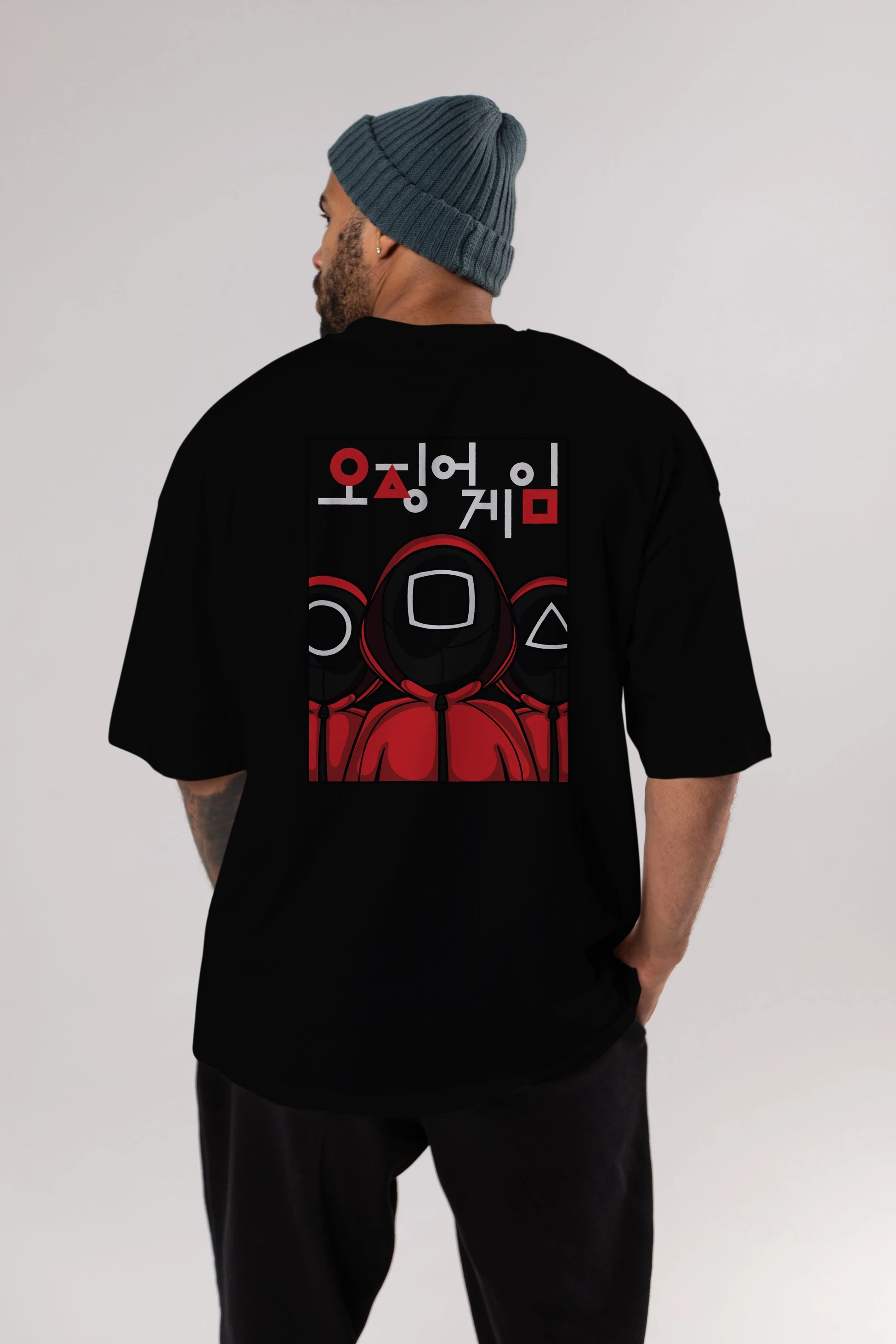 Squid Game (7) Arka Baskılı Oversize t-shirt Erkek Kadın Unisex %100 Pamuk Bisiklet Yaka tişort