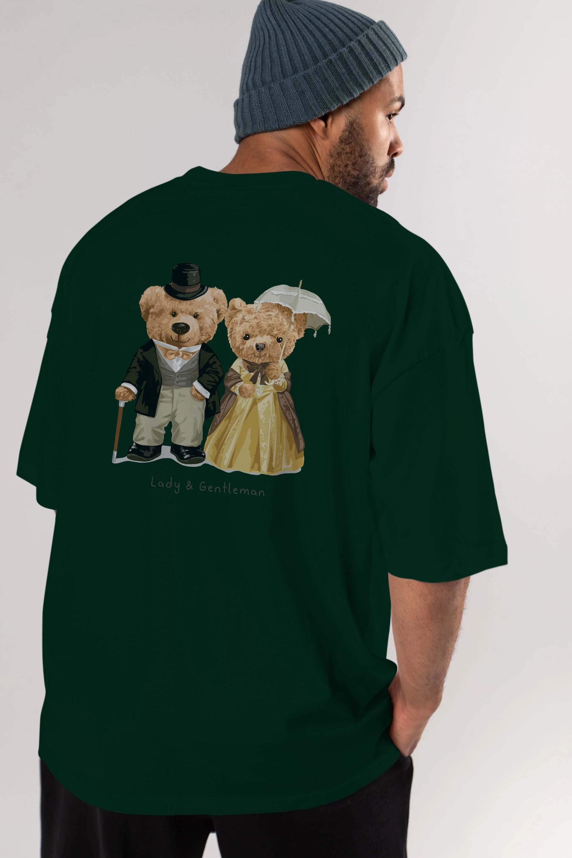 Teddy Bear Couple Arka Baskılı Oversize t-shirt Erkek Kadın Unisex %100 Pamuk