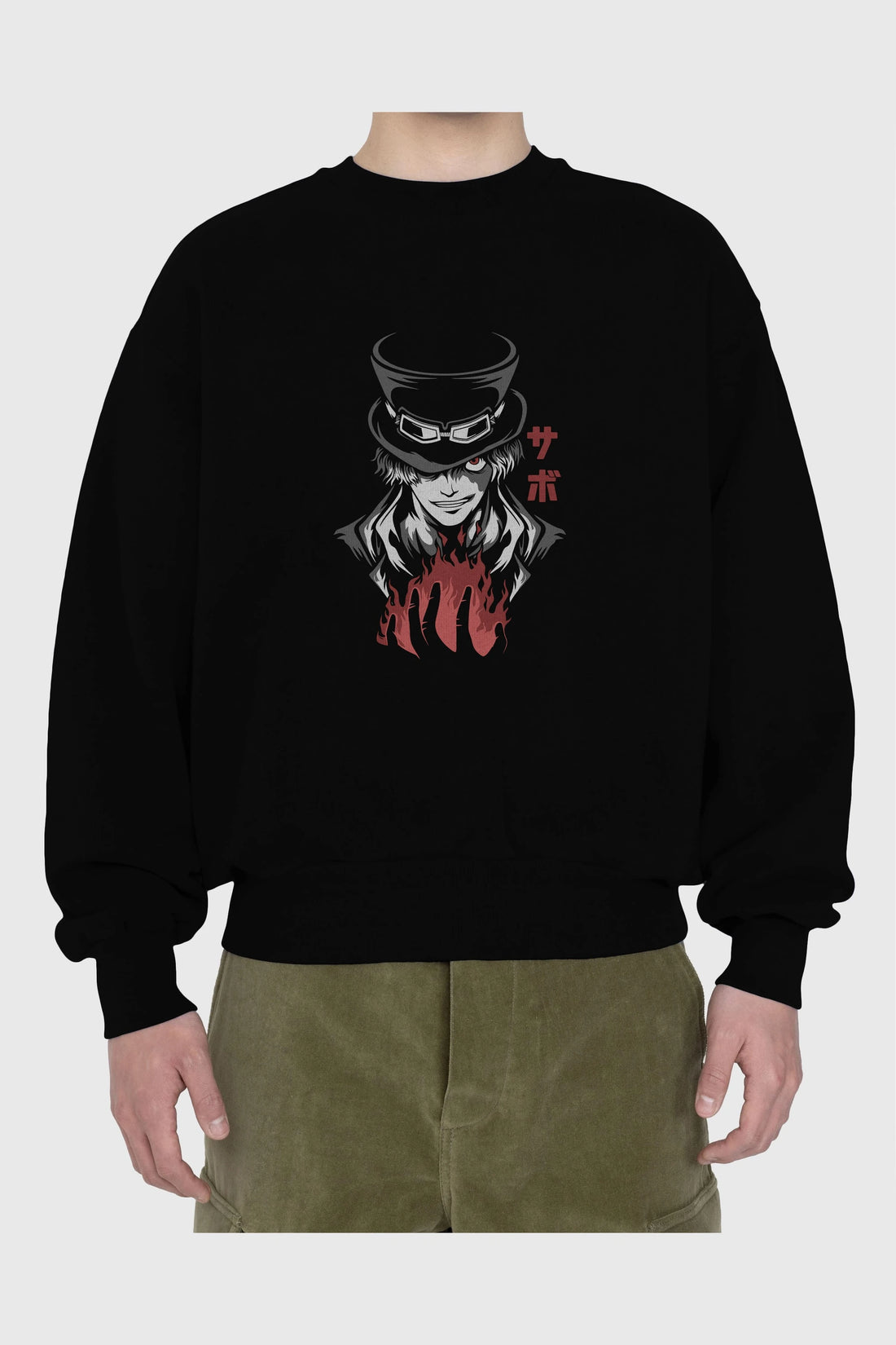 SaboOnePiece Anime Ön Baskılı Oversize Sweatshirt Erkek Kadın Unisex