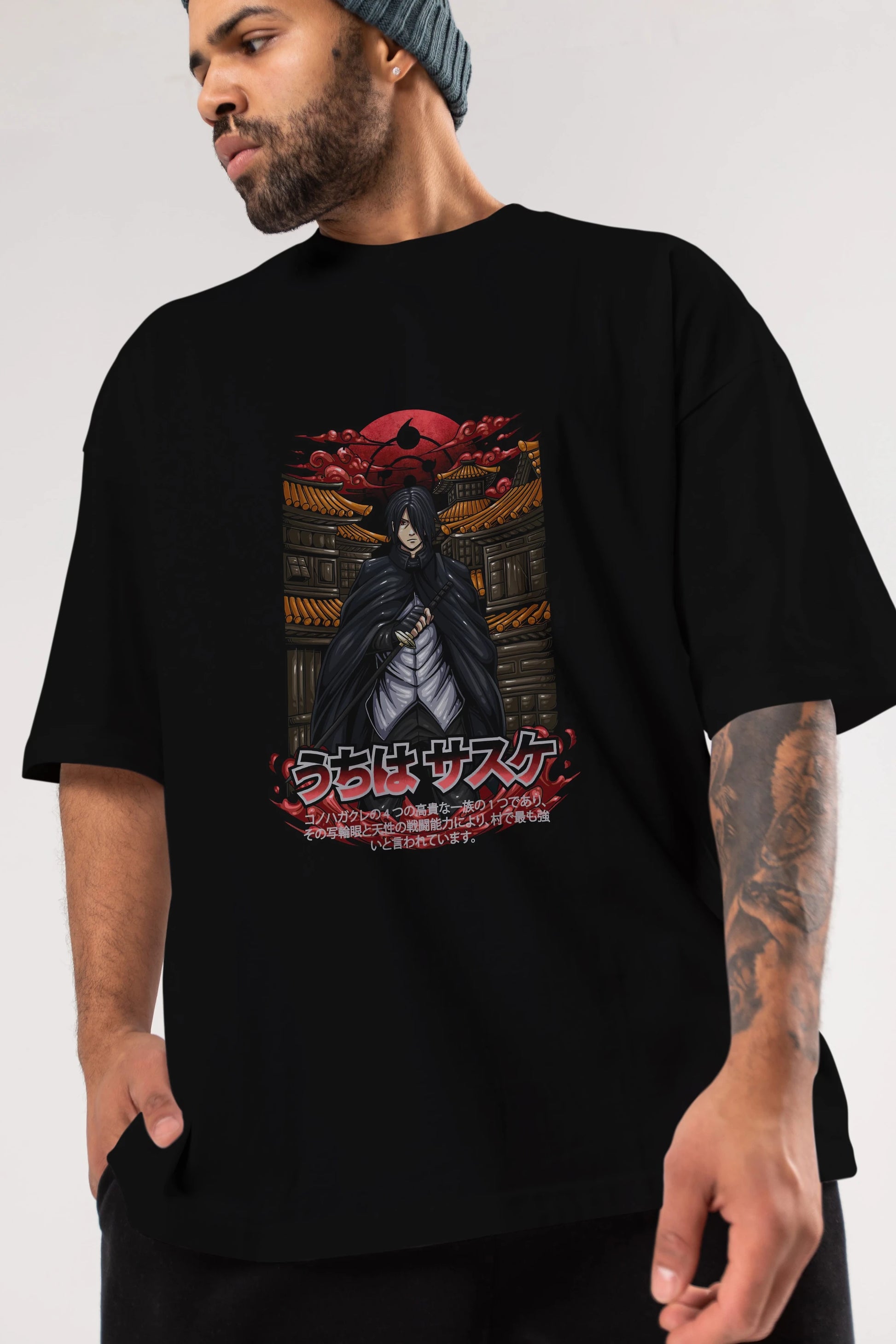 NARUTO SASUKE UCHIHA 1 Anime Ön Baskılı Oversize t-shirt %100 pamuk Erkek Kadın Unisex