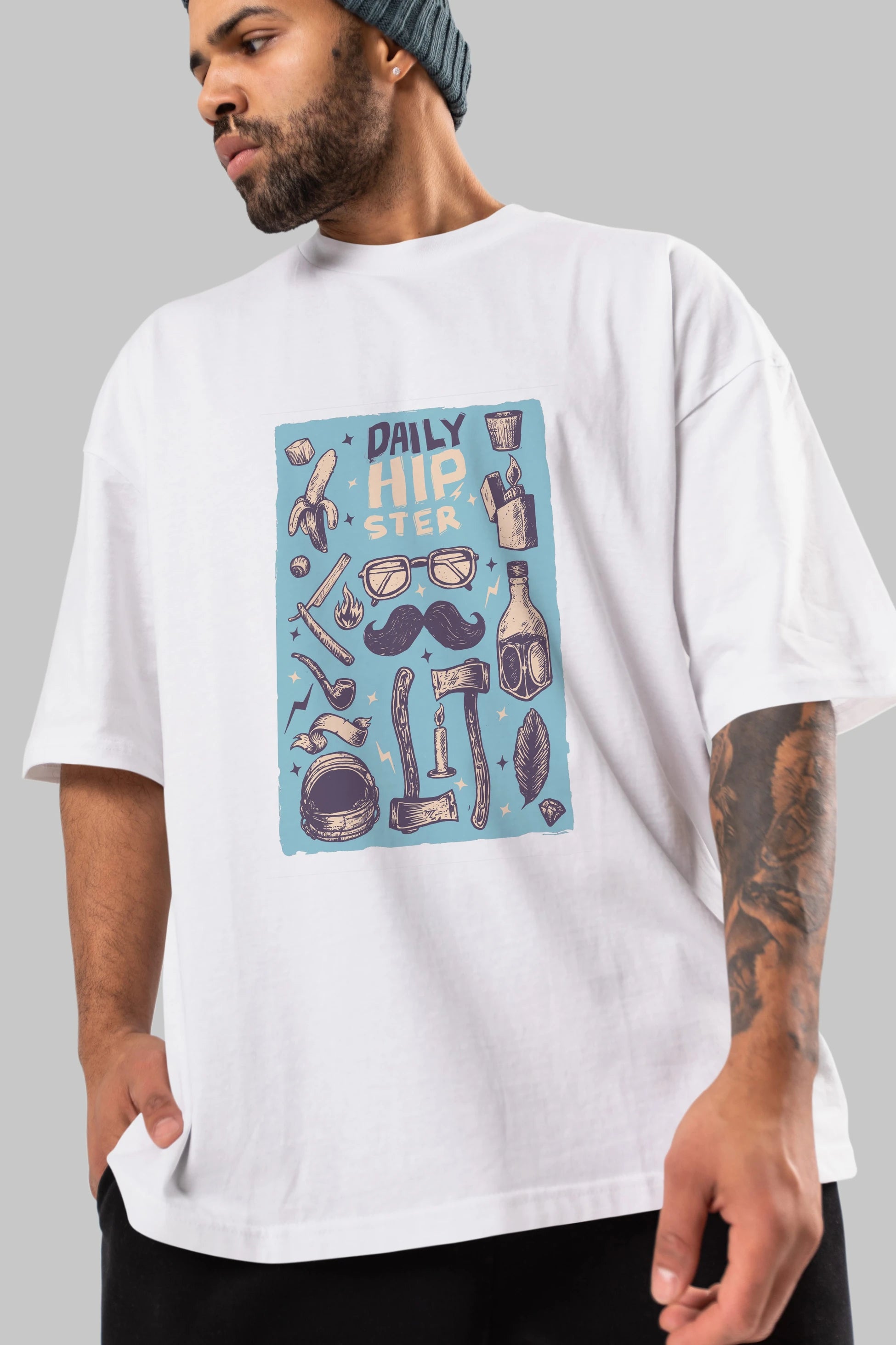 Hipster Ön Baskılı Oversize t-shirt Erkek Kadın Unisex %100 Pamuk tişort
