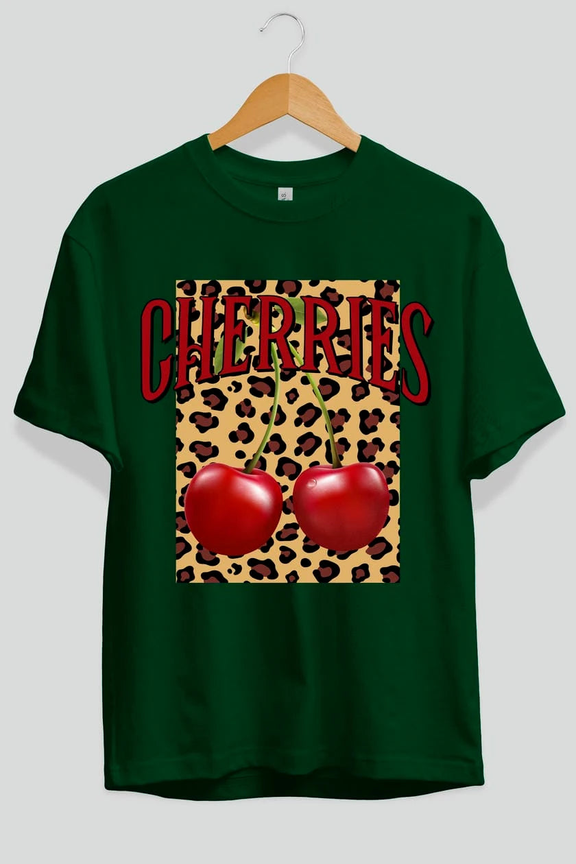 Cherry Cherries 6 Ön Baskılı Oversize t-shirt Erkek Kadın Pamuk Bisiklet Yaka tişort