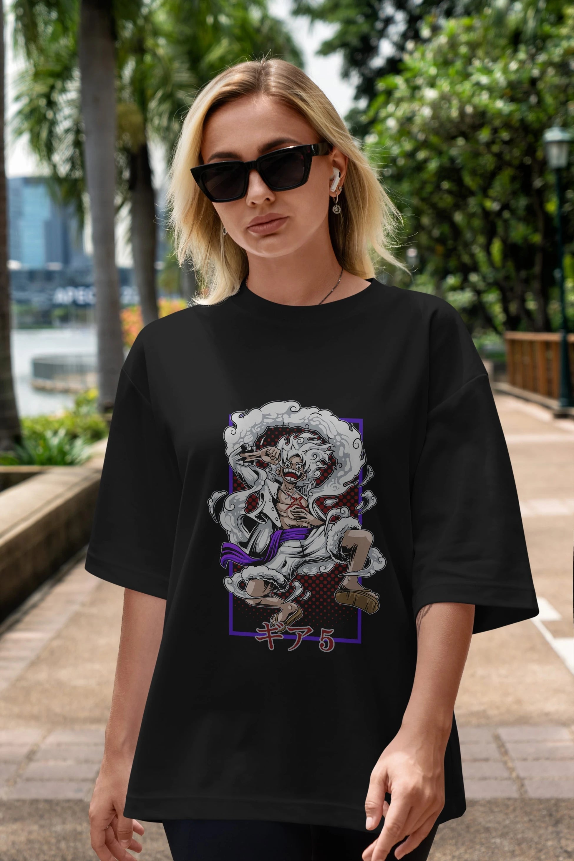 MONKEY D. LUFFY GEAR5 Anime Ön Baskılı Oversize t-shirt %100 pamuk Erkek Kadın Unisex