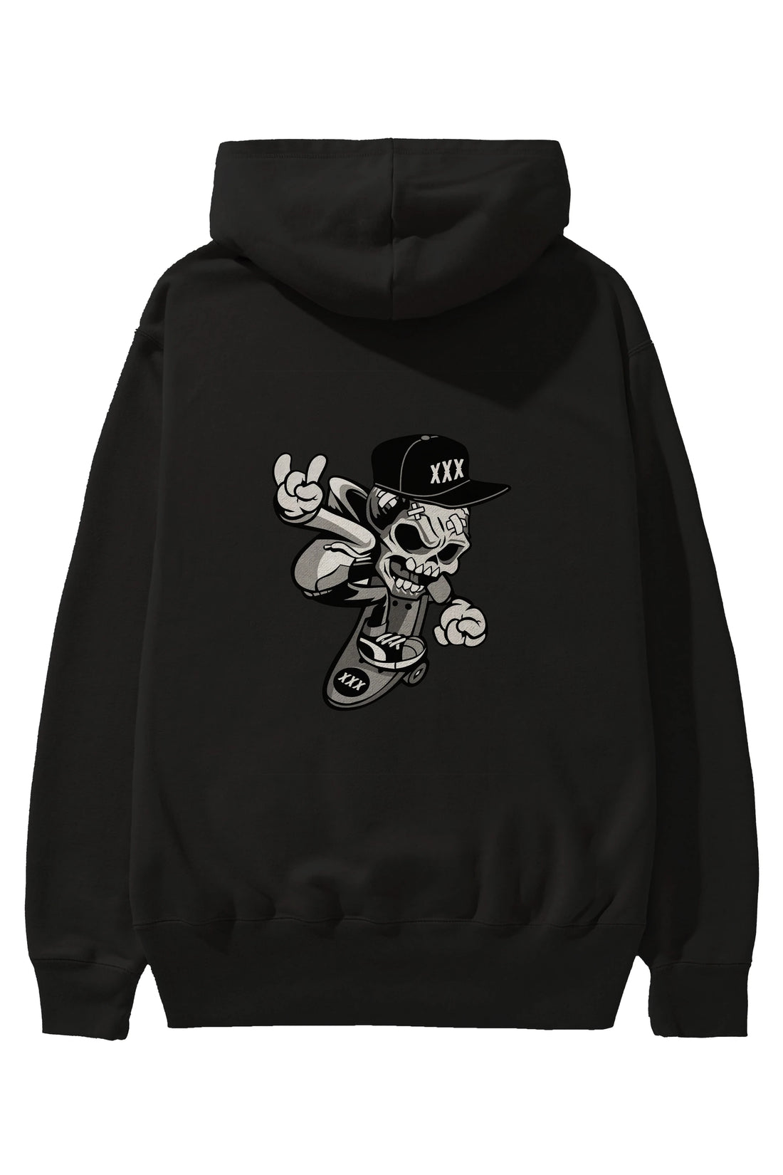Skull Skateboard Arka Baskılı Hoodie Oversize Kapüşonlu Sweatshirt Erkek Kadın Unisex