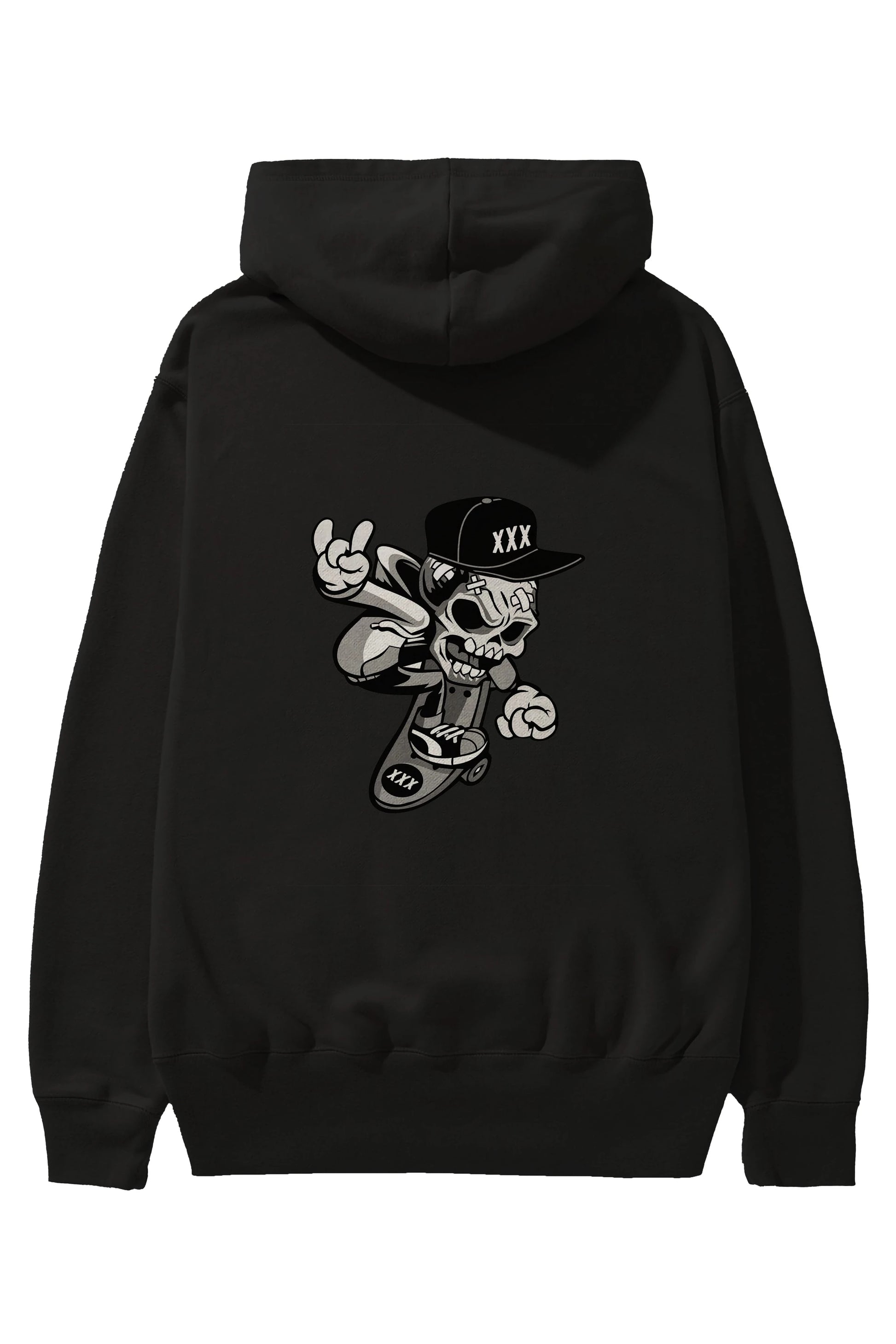Skull Skateboard Arka Baskılı Hoodie Oversize Kapüşonlu Sweatshirt Erkek Kadın Unisex