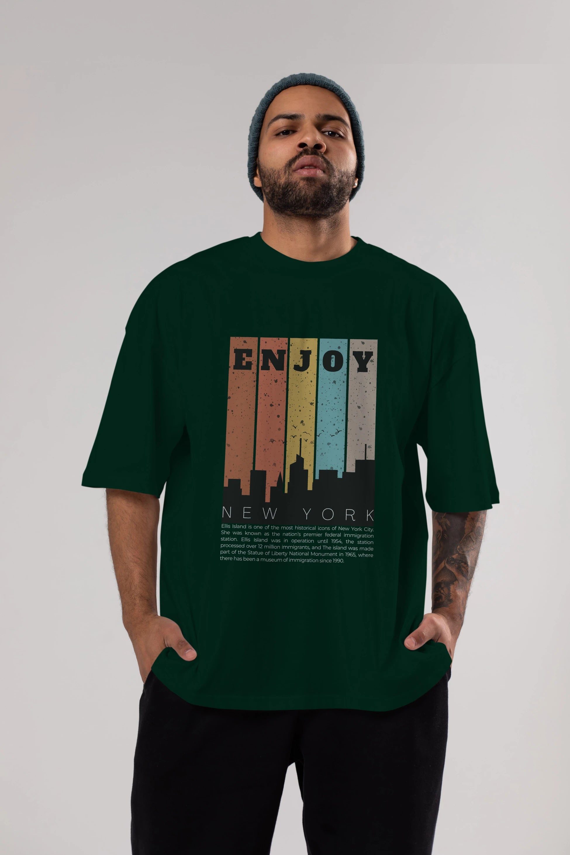 Enjoy New York Yazılı Ön Baskılı Oversize t-shirt Erkek Kadın Unisex