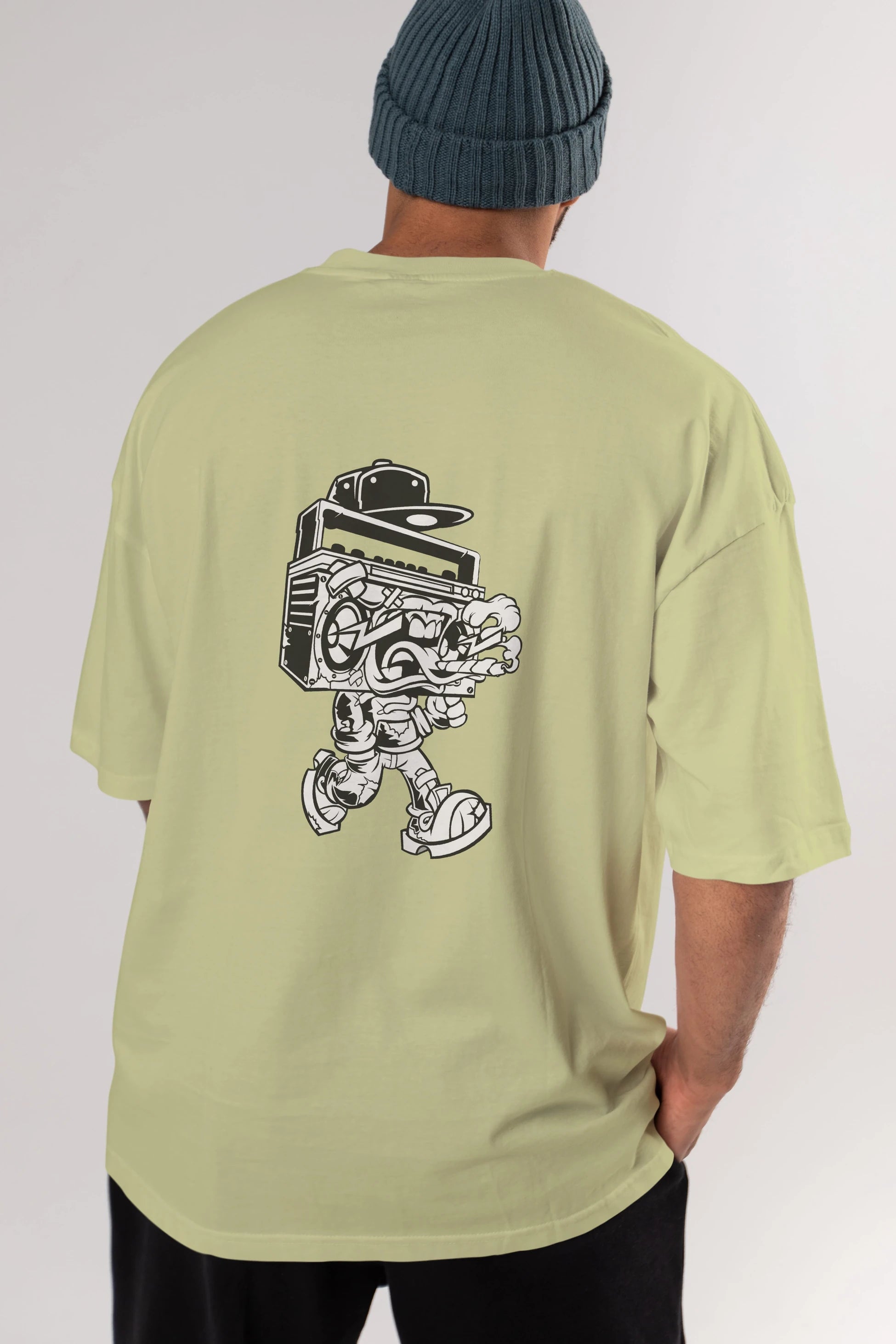 Boombox Arka Baskılı Oversize t-shirt Erkek Kadın Unisex %100 Pamuk tişort