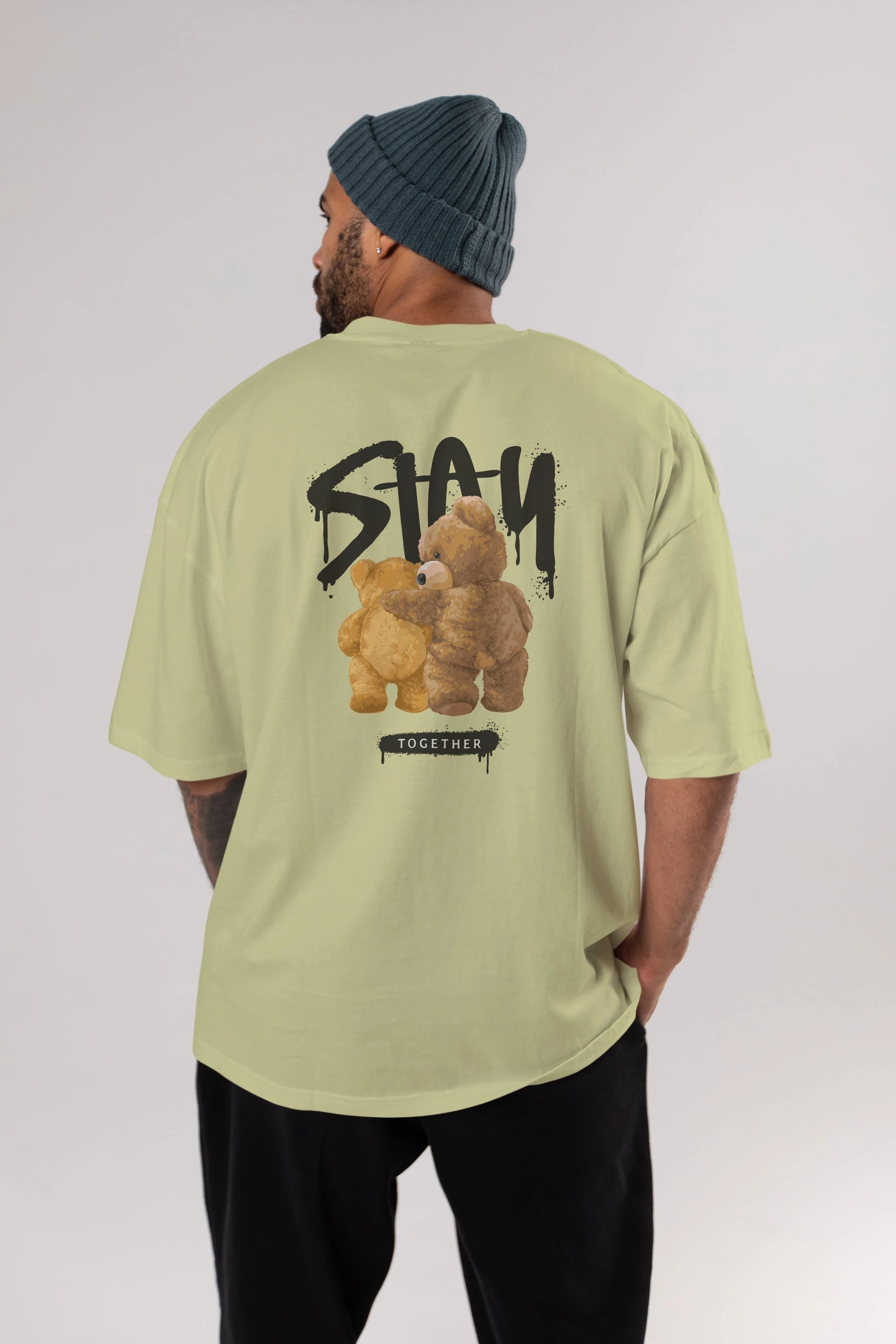 Stay Together Bear Arka Baskılı Oversize t-shirt Erkek Kadın Unisex