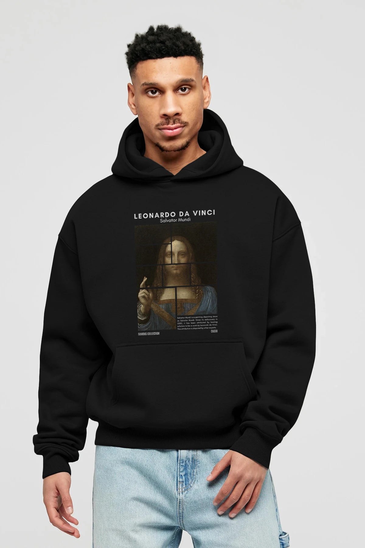 Salvador Mundi ön Baskılı Hoodie Oversize Kapüşonlu Sweatshirt Erkek Kadın
