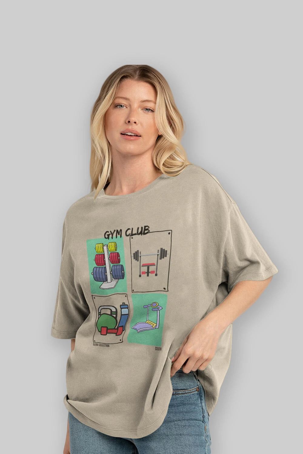 Gym Club ön Baskılı Oversize t-shirt Erkek Kadın %100 Pamuk Bisiklet Yaka tişort