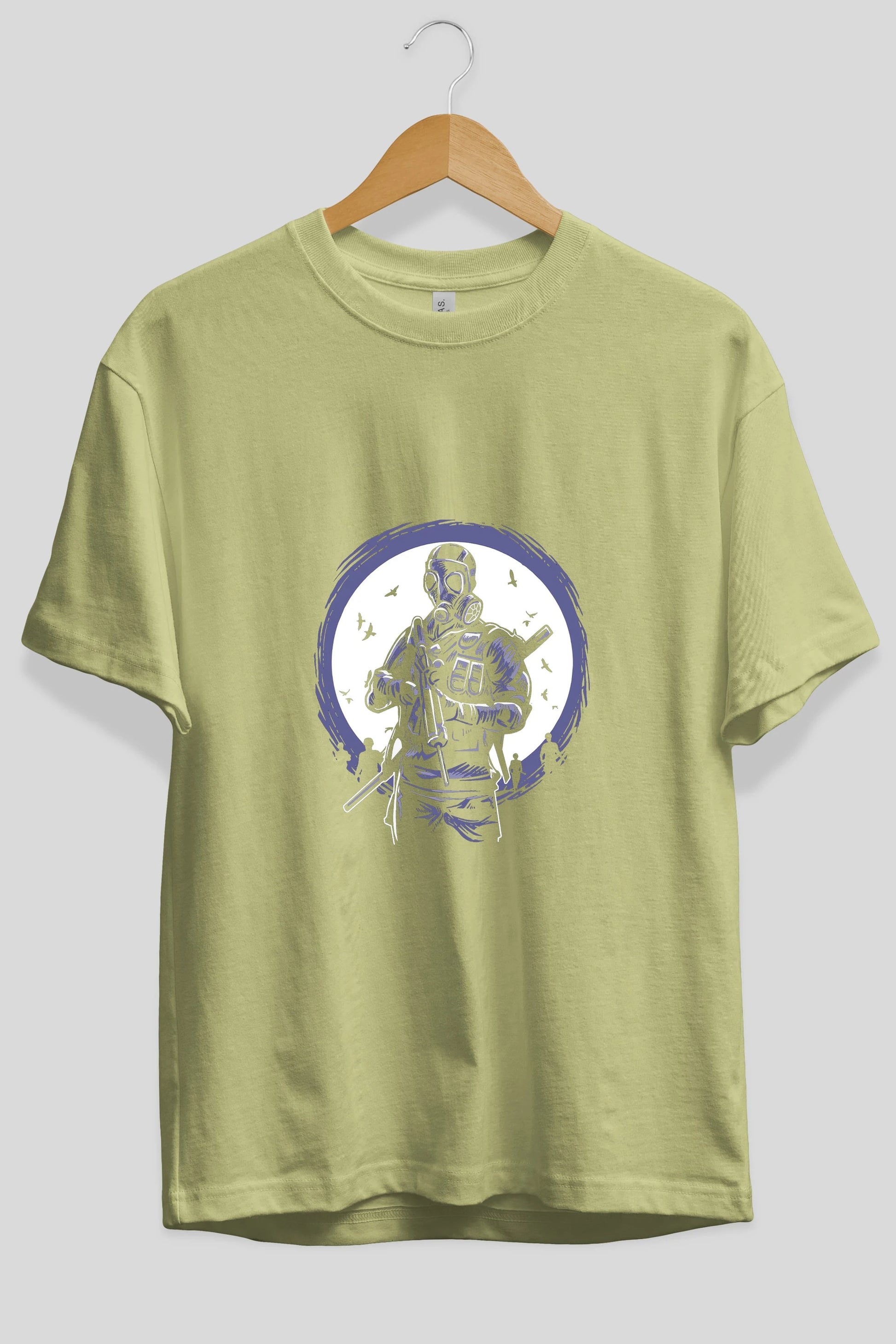 Gas Mask Soldier Ön Baskılı Oversize t-shirt Erkek Kadın Unisex %100 Pamuk tişort
