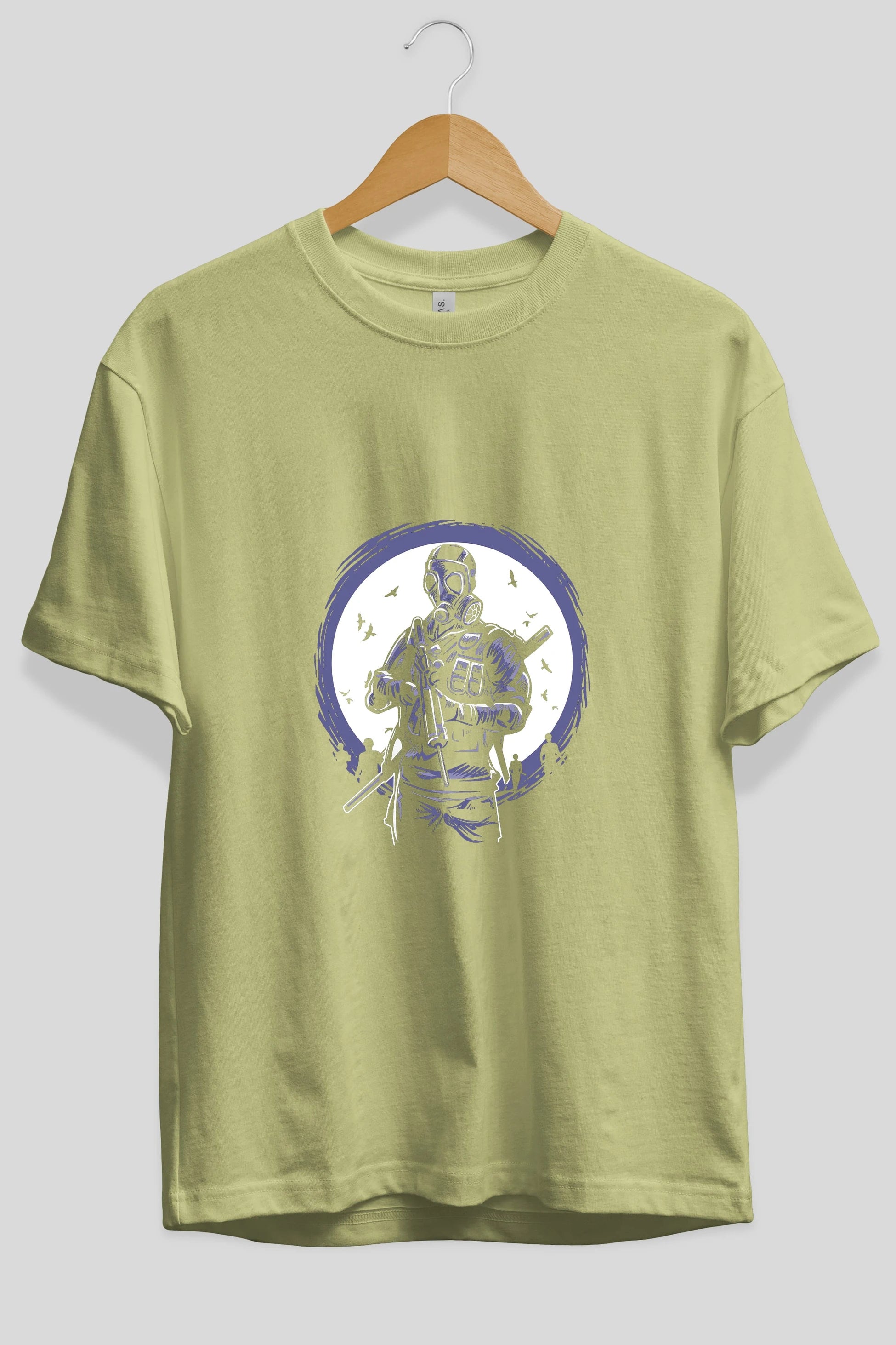 Gas Mask Soldier Ön Baskılı Oversize t-shirt Erkek Kadın Unisex %100 Pamuk tişort