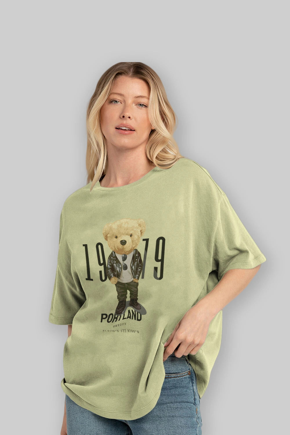 Teddy Bear Portland Ön Baskılı Oversize t-shirt Erkek Kadın Unisex %100 Pamuk