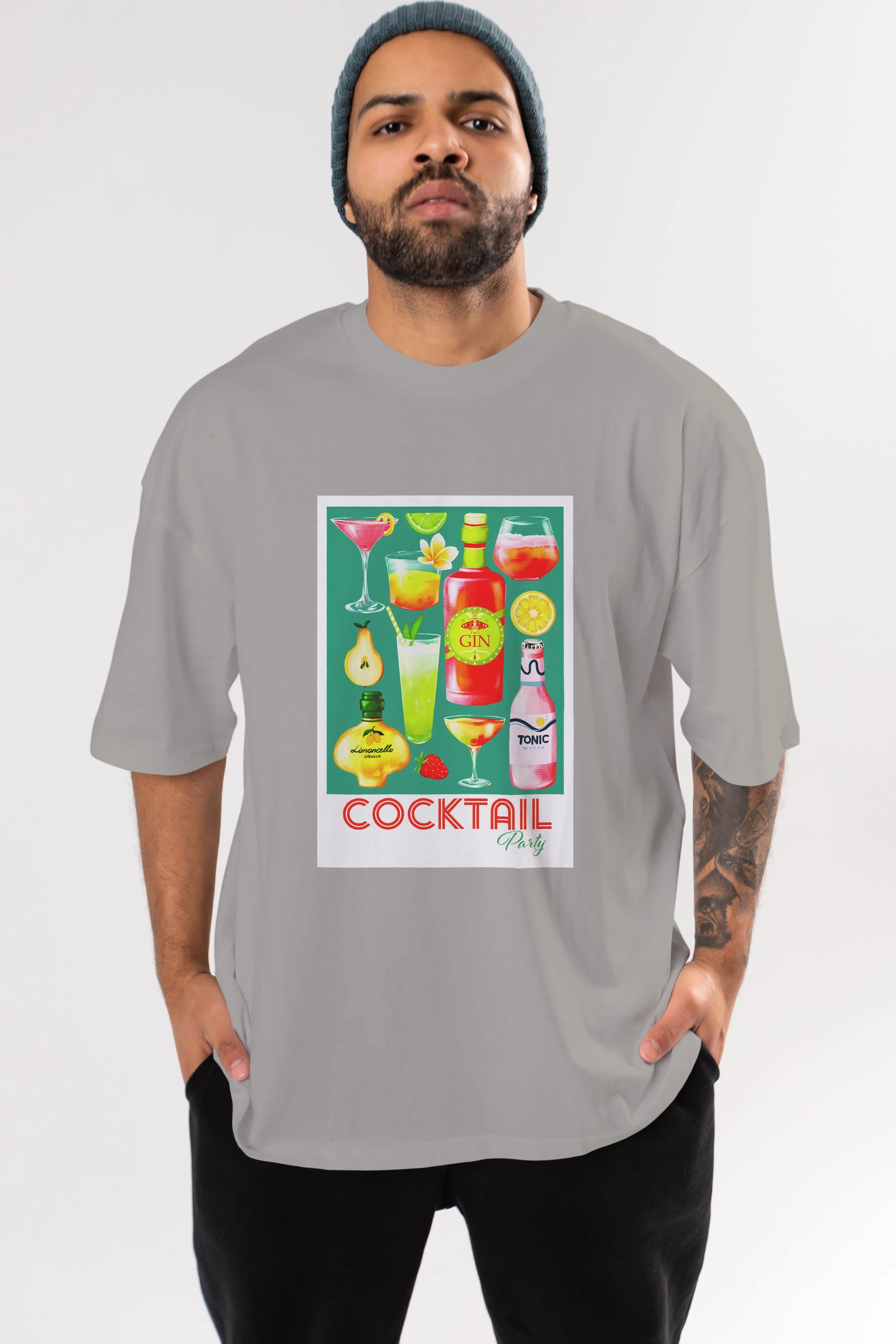 Cocktail Party 2 Ön Baskılı Oversize t-shirt Erkek Kadın Unisex %100 Pamuk Bisiklet Yaka tişort