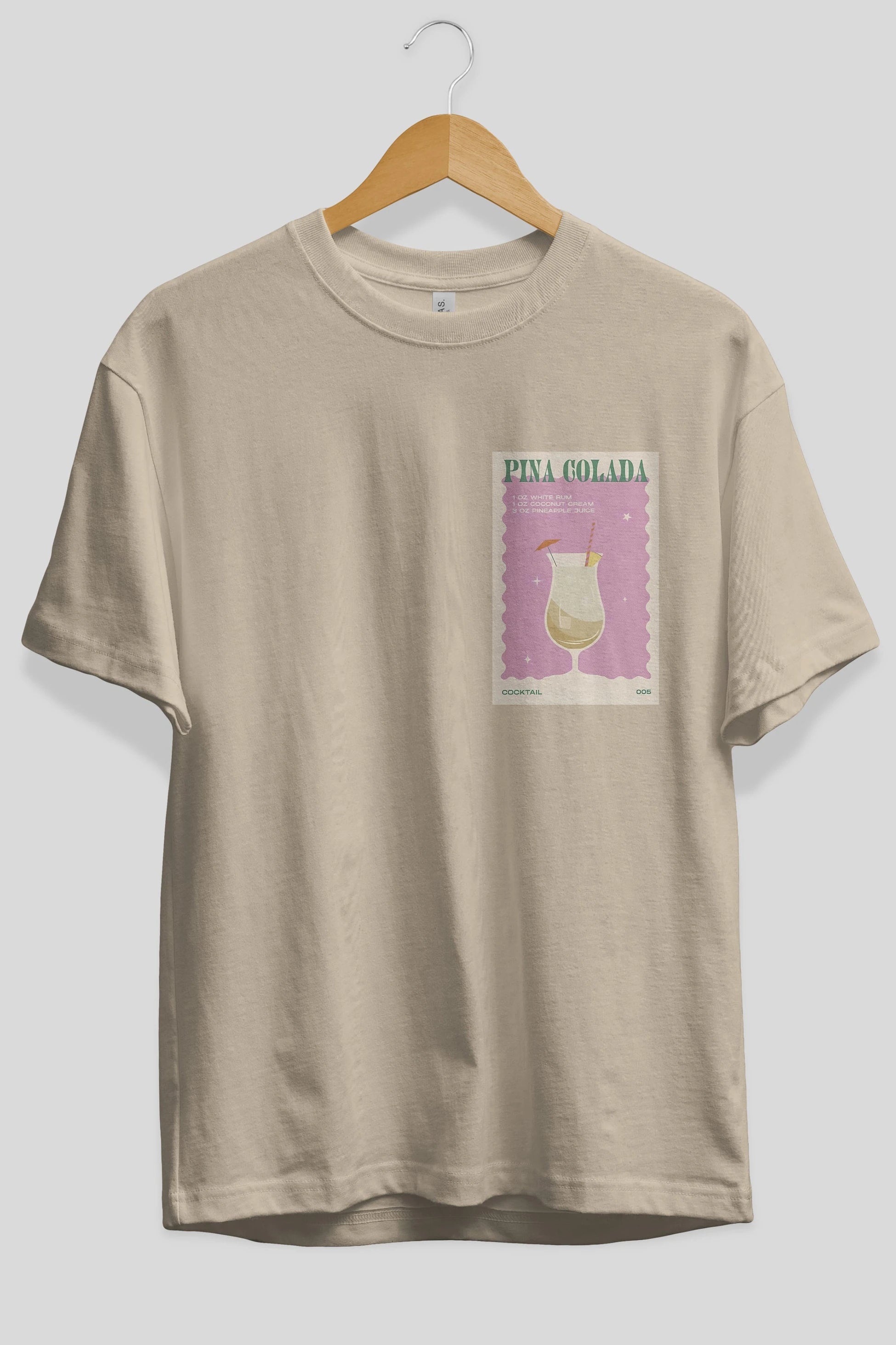 Pina Colada 3 Ön Sol Baskılı Oversize t-shirt Erkek Kadın Unisex %100 Pamuk Bisiklet Yaka tişort