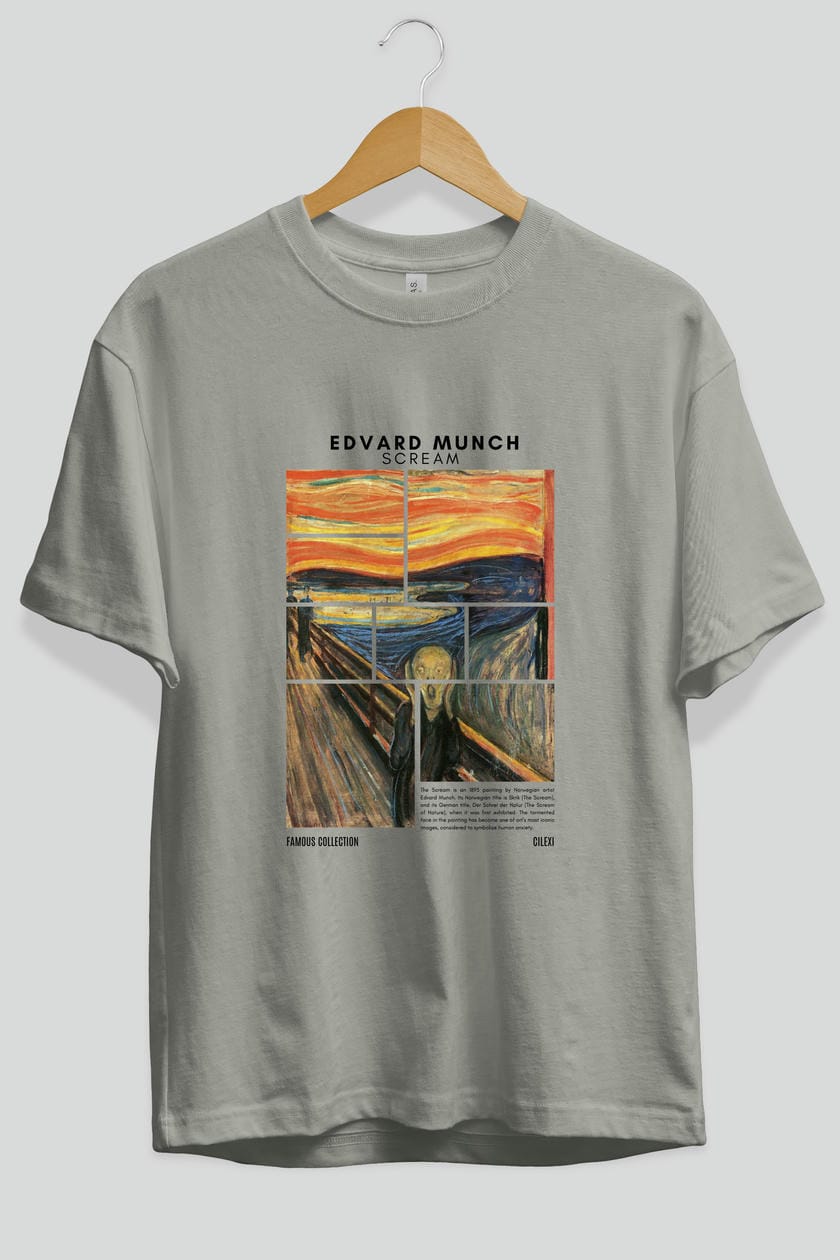 Edvard Munch Scream ön Baskılı Oversize t-shirt Erkek Kadın Bisiklet Yaka Pamuk tişort