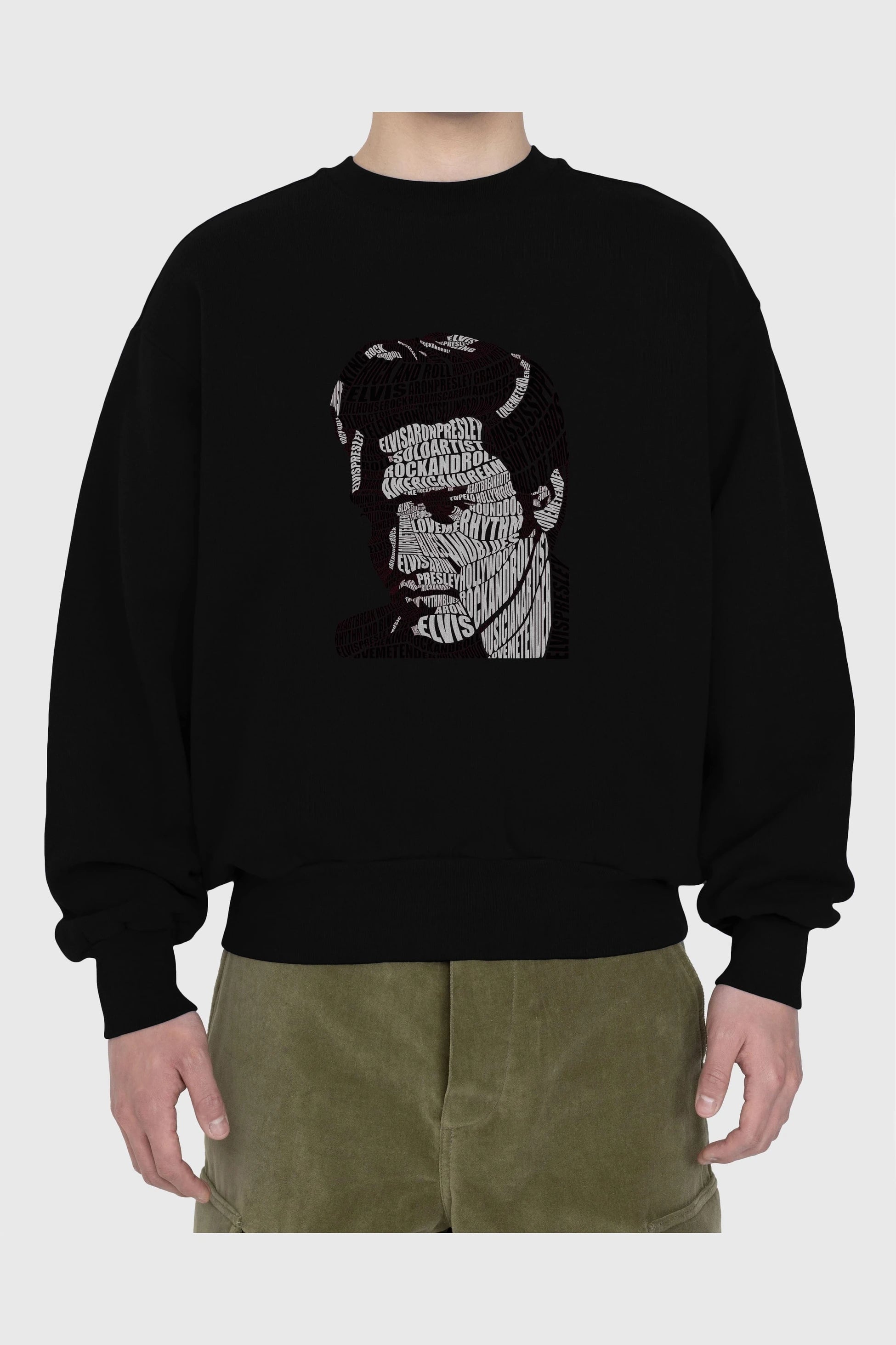Elvis Presley Calligram Ön Baskılı Oversize Sweatshirt Erkek Kadın Unisex