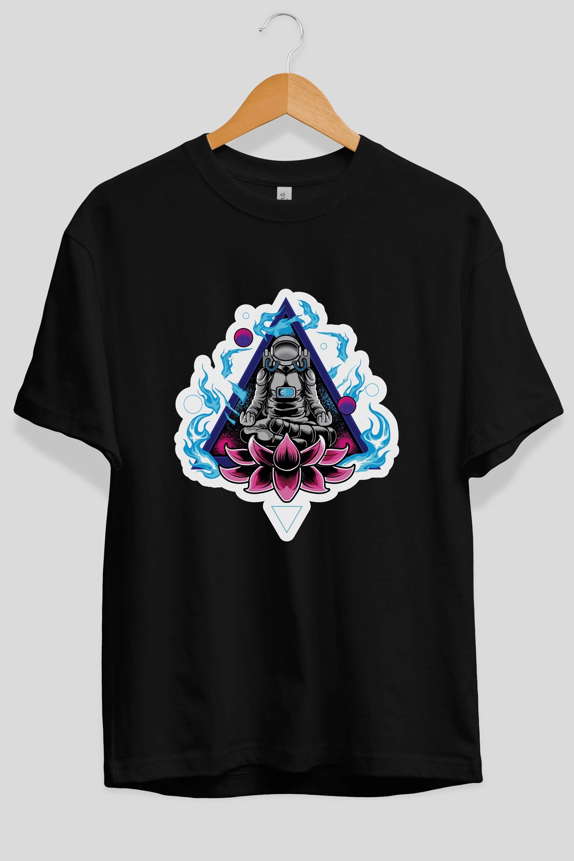 Astronaut Meditation Sticker Ön Baskılı Oversize t-shirt Erkek Kadın Unisex