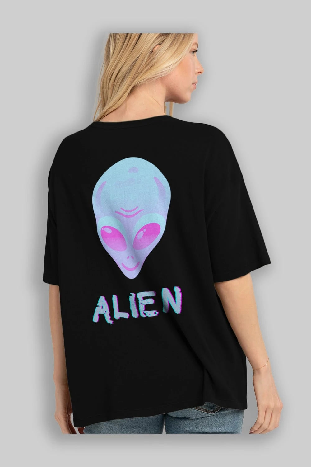 Alien Arka Baskılı Oversize t-shirt Erkek Kadın Unisex