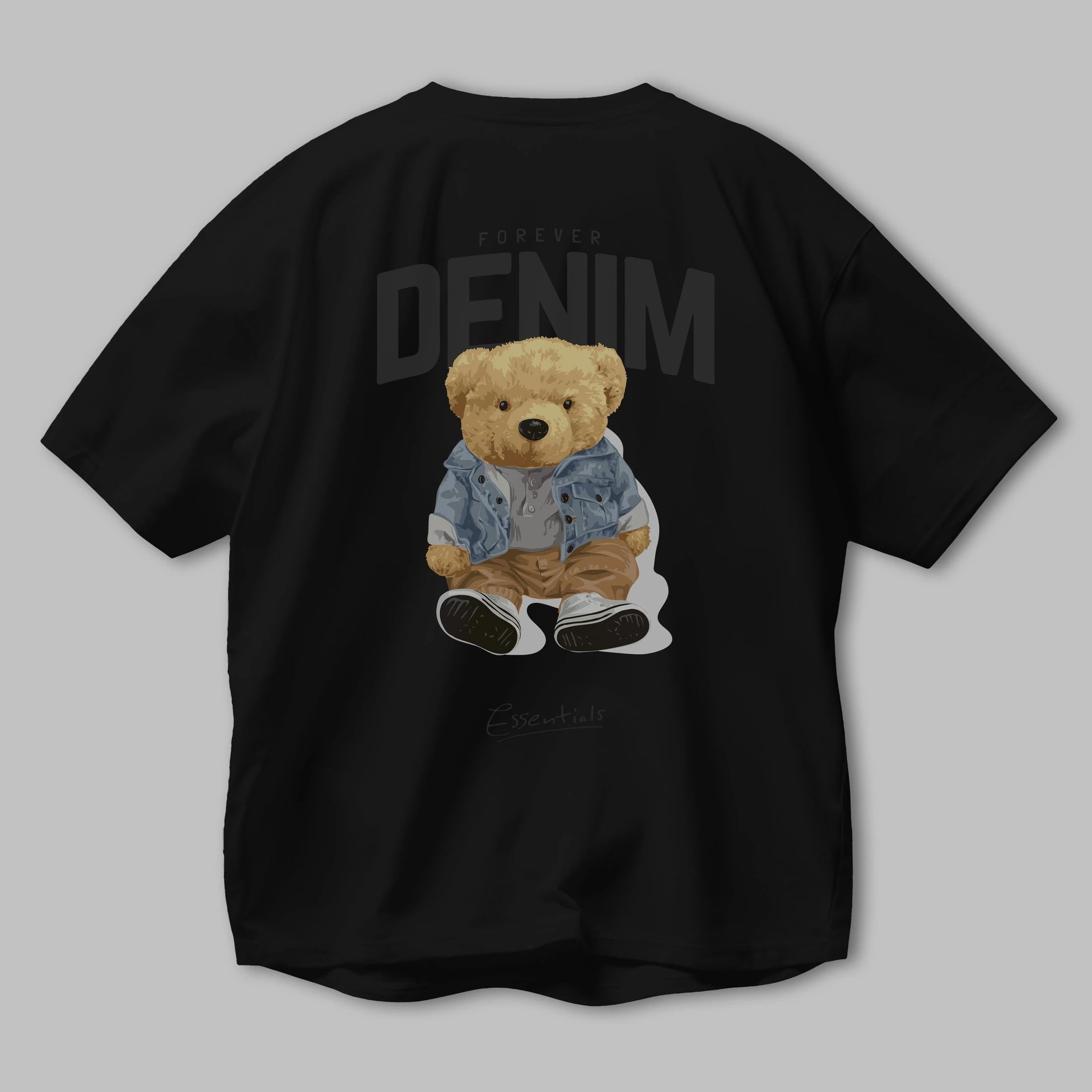 Teddy Bear Forever Denim Arka Baskılı Oversize t-shirt Erkek Kadın Unisex %100 Pamuk