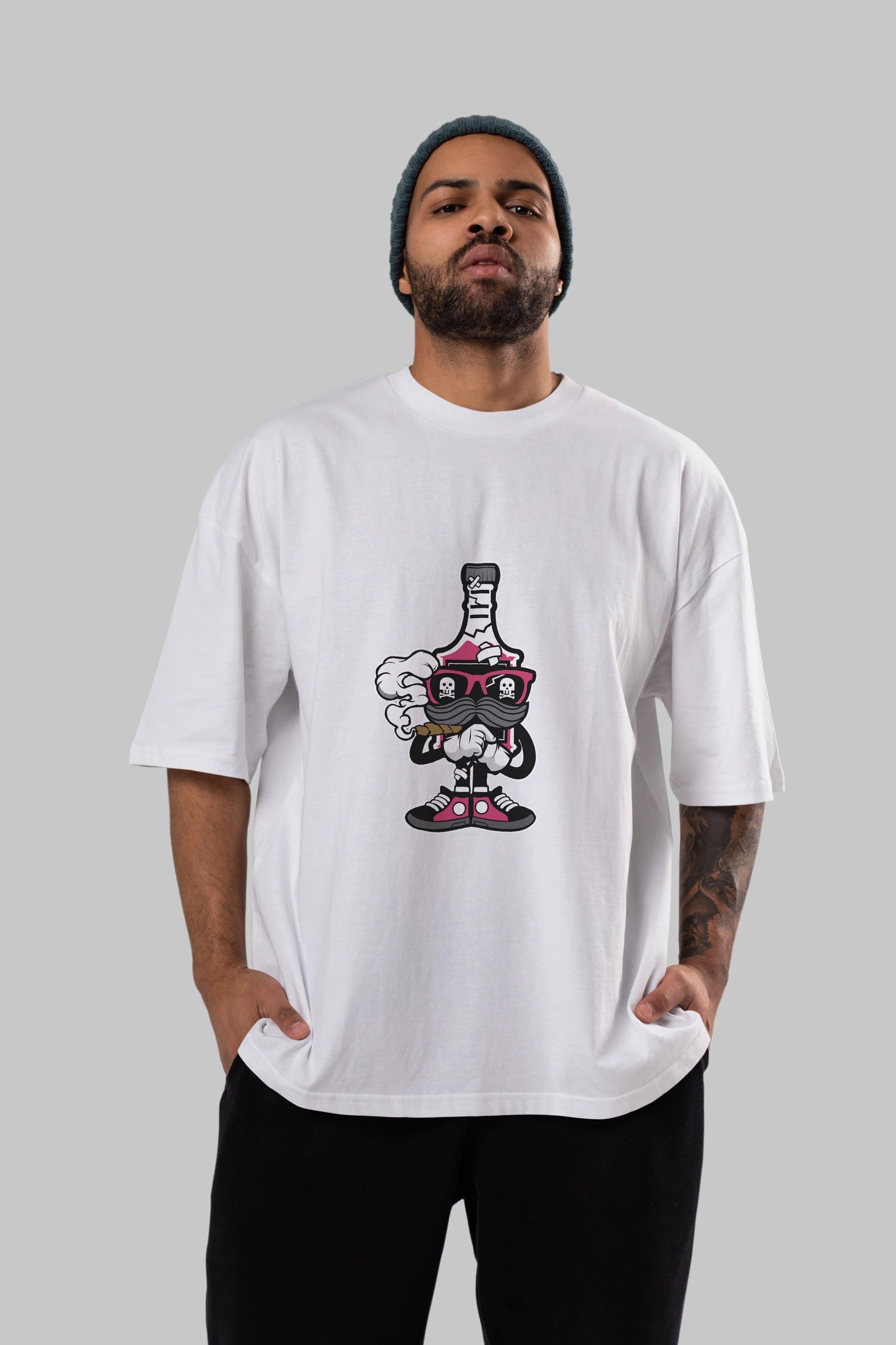 Vodka Bottle Ön Baskılı Oversize t-shirt Erkek Kadın Unisex %100 Pamuk tişort