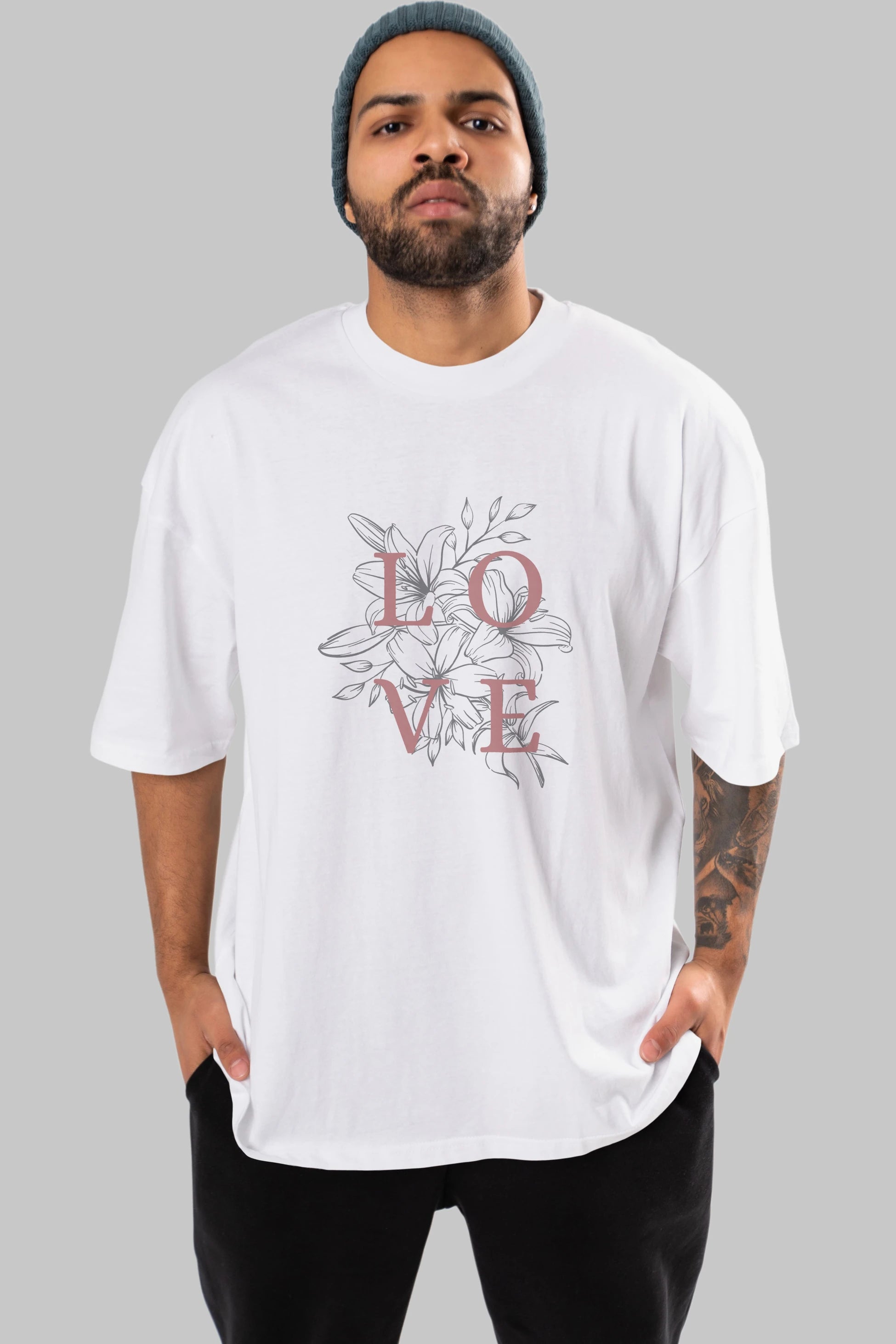 Love Yazılı Ön Baskılı Oversize t-shirt Erkek Kadın Unisex