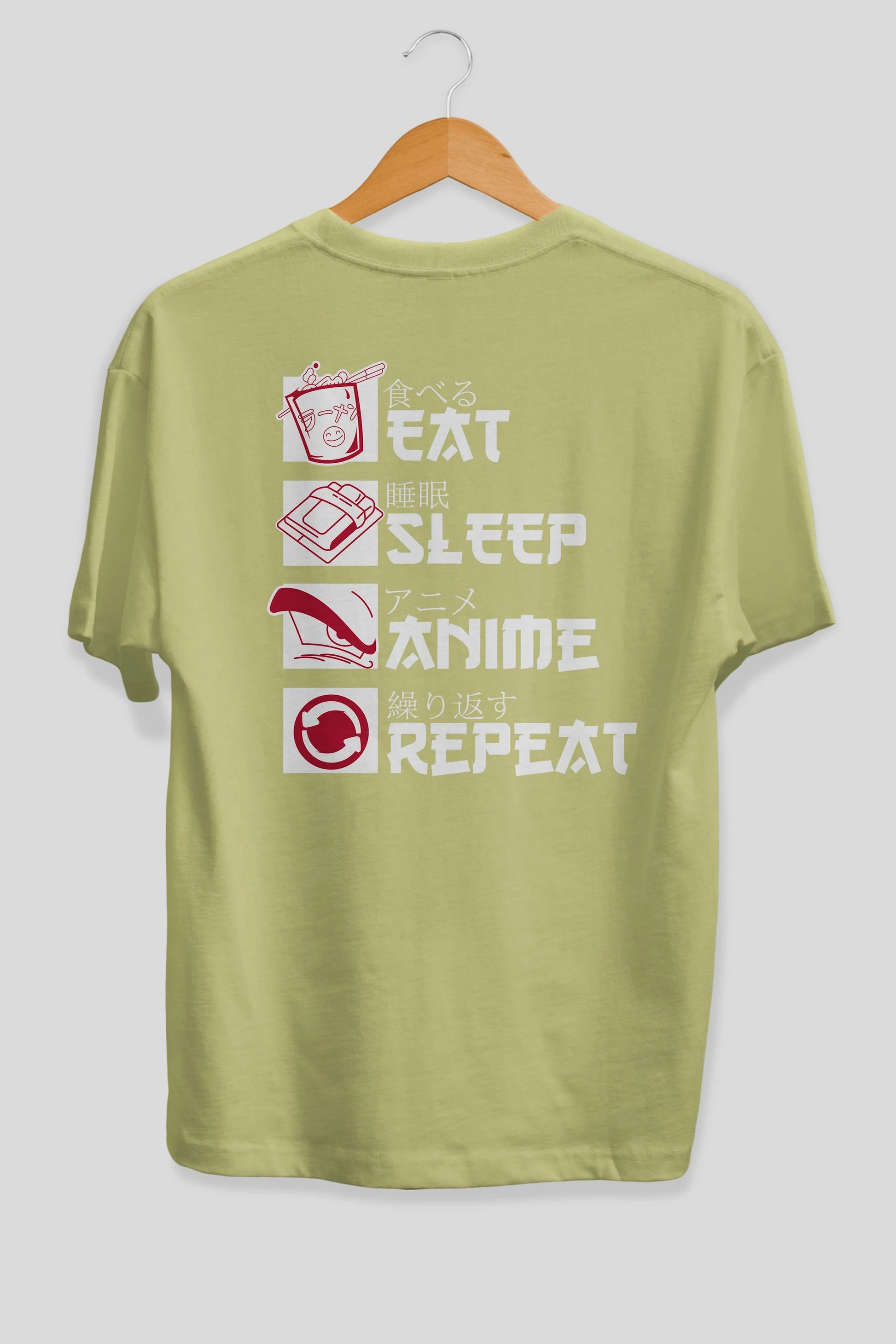 Eat, Sleep, Anime, Repeat Anime Arka Baskılı Oversize t-shirt Erkek Kadın Unisex