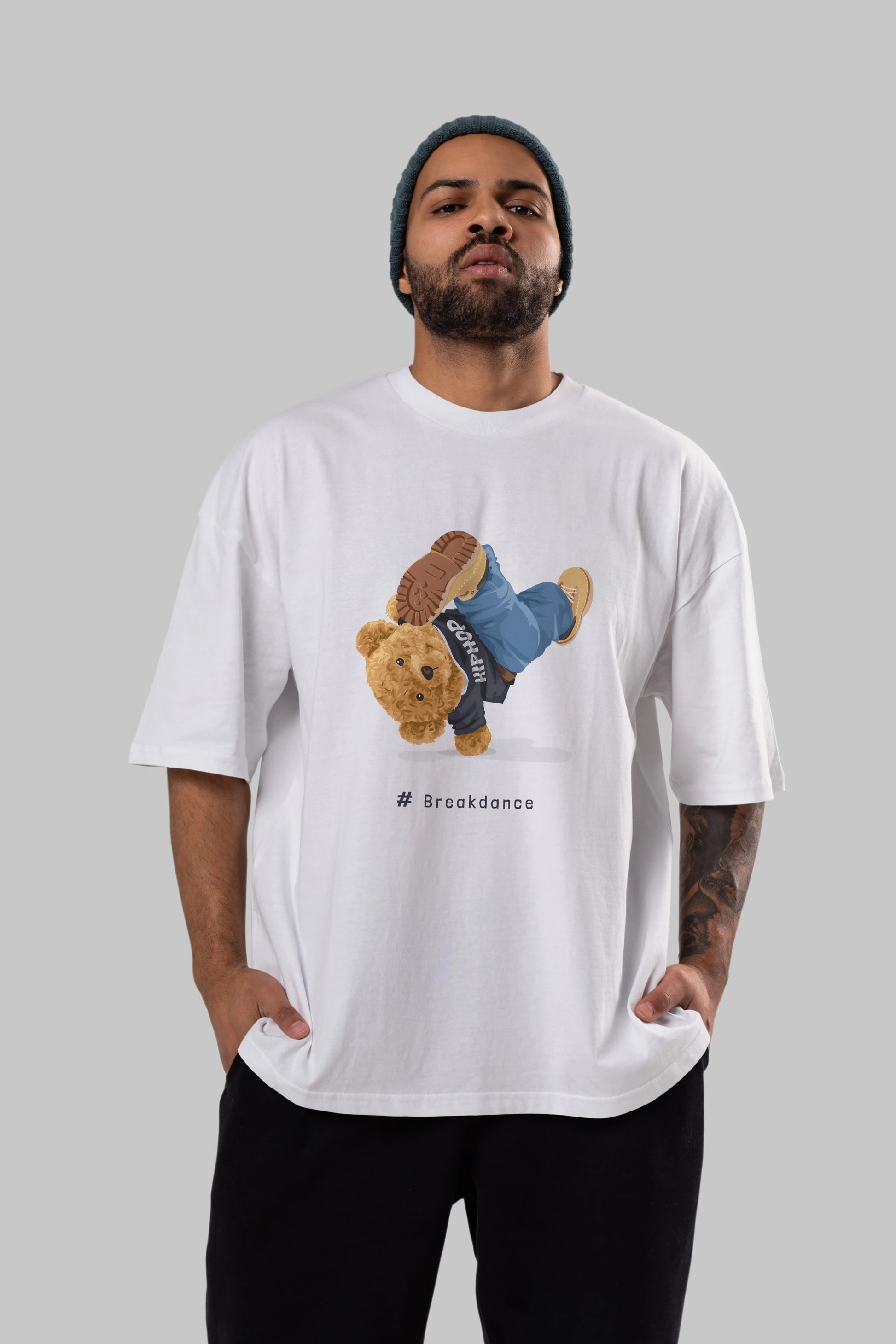 Teddy Bear Breakdance Ön Baskılı Oversize t-shirt Erkek Kadın Unisex %100 Pamuk