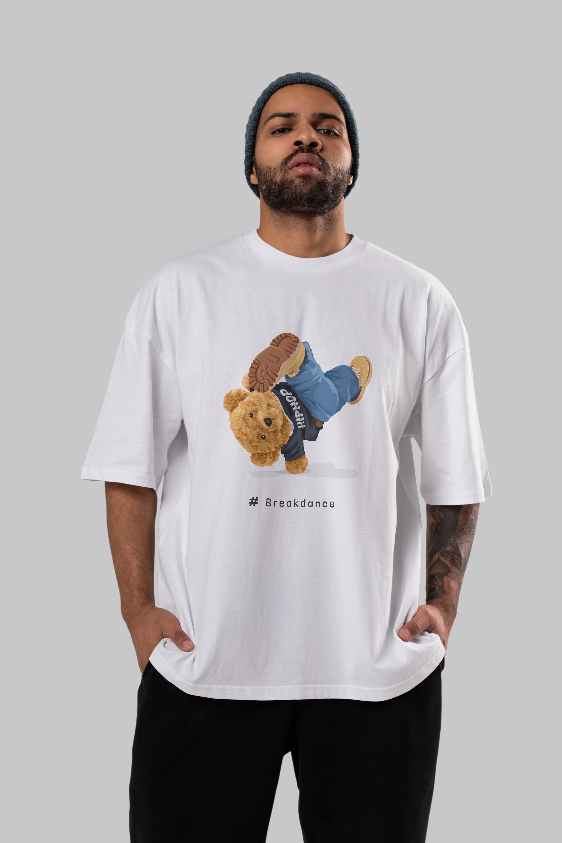 Teddy Bear Breakdance Ön Baskılı Oversize t-shirt Erkek Kadın Unisex %100 Pamuk