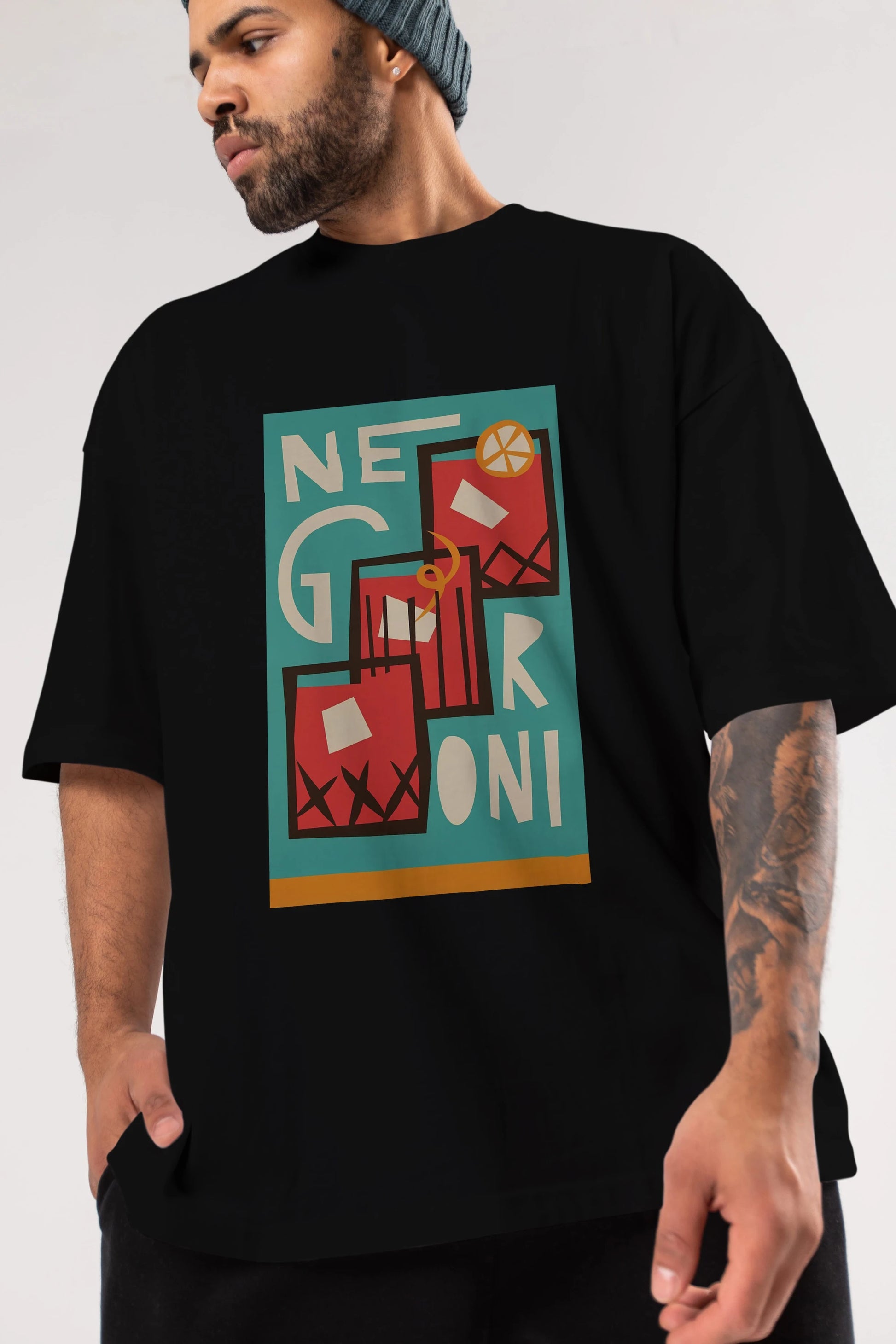Negroni 3 Ön Baskılı Oversize t-shirt Erkek Kadın Unisex %100 Pamuk Bisiklet Yaka tişort